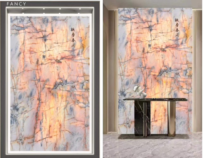 Cosmopolitan quartzite slab accent wall design