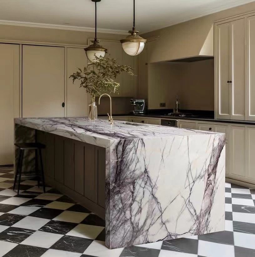Lilac Marble Kitchen Island 
