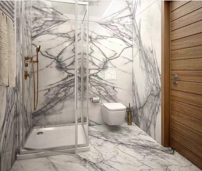 Lilac Marble Bathroom Wall Decor With Veins Bookmatched 