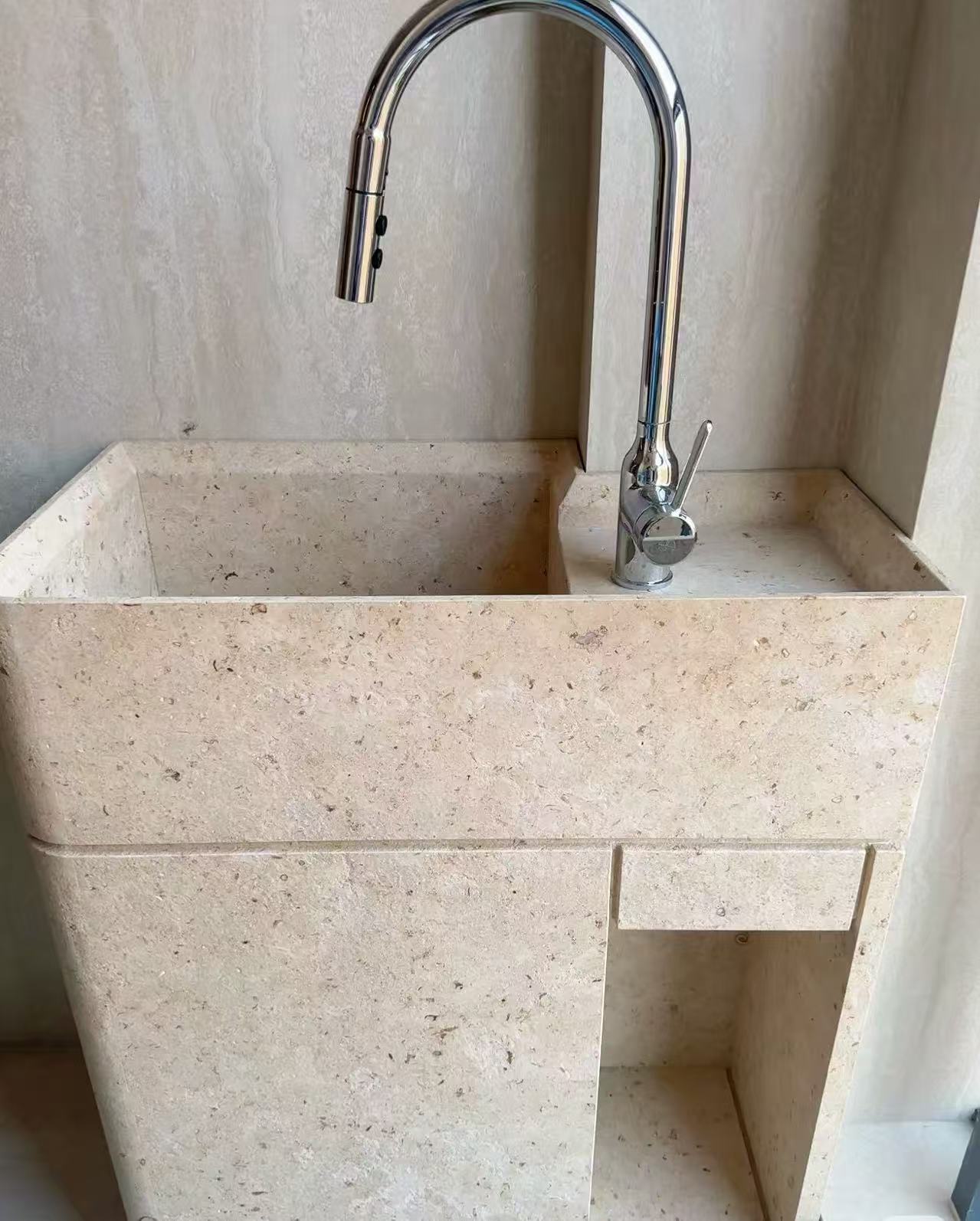 Cream Limestone Sink for Balcony – Small Space, Big Charm