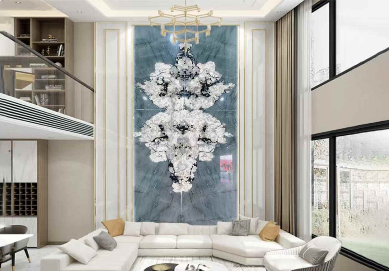 Acquamare Crystal quartzite wall diamond bookmatched slabs