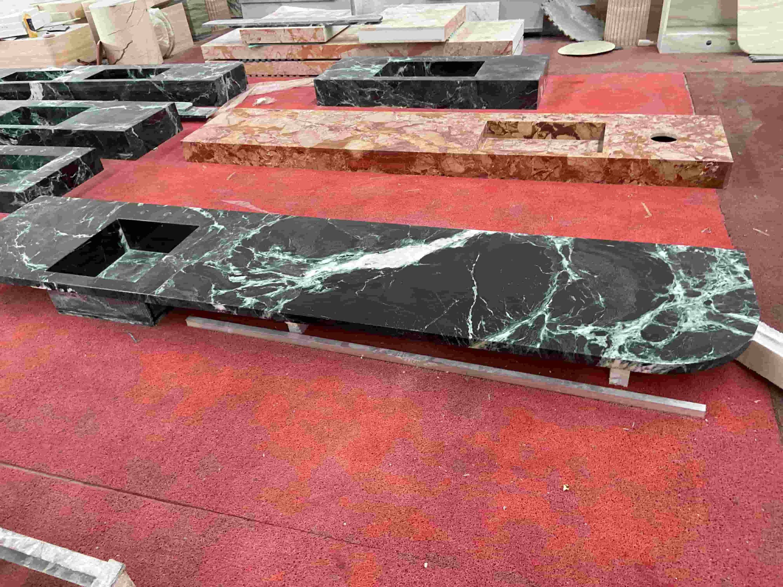 Alpi Verde Marble Vanity Top Integrated With Marble Sinks