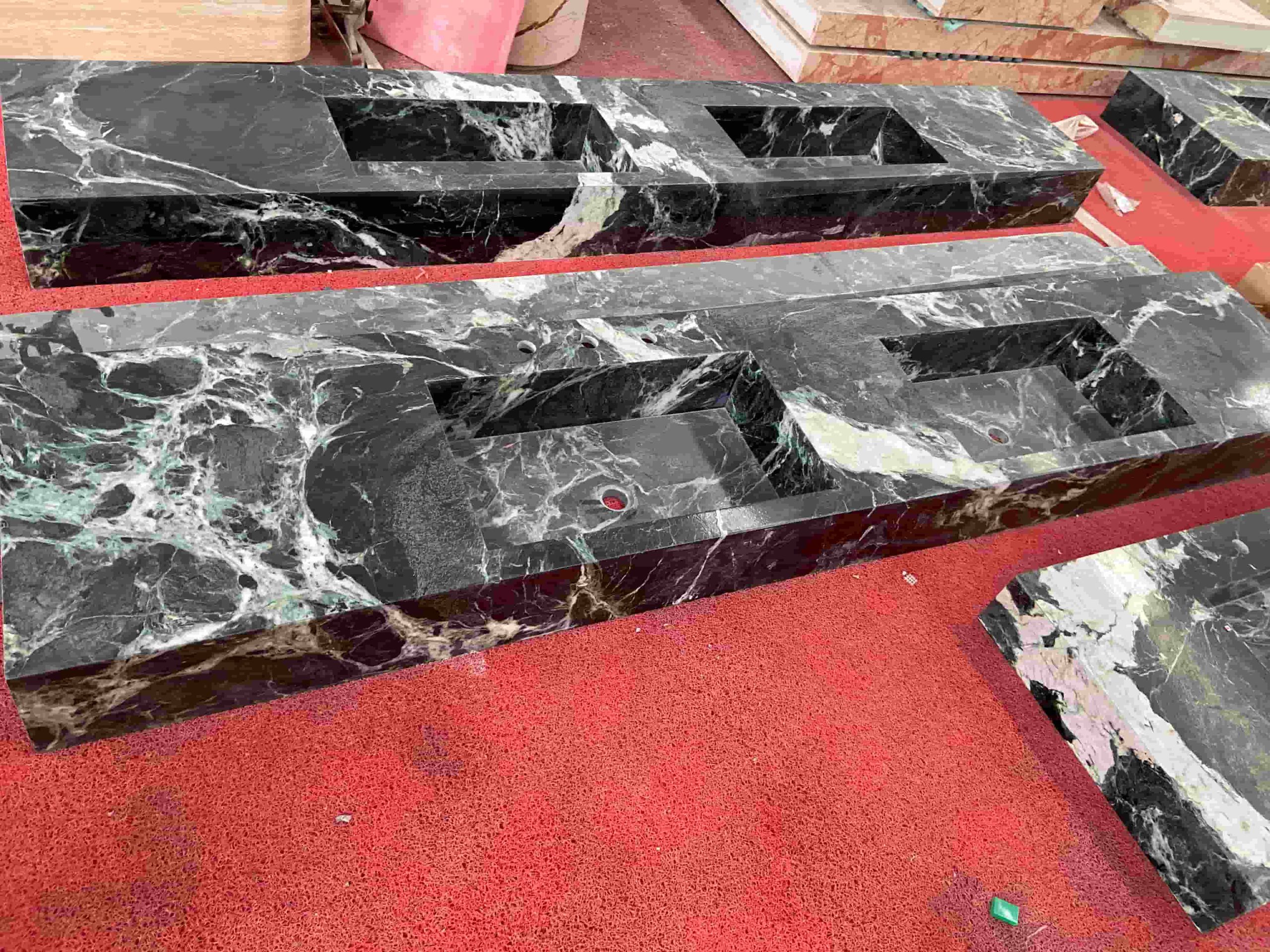 Alpi Verde Marble Vanity Top Integrated With Marble Sinks