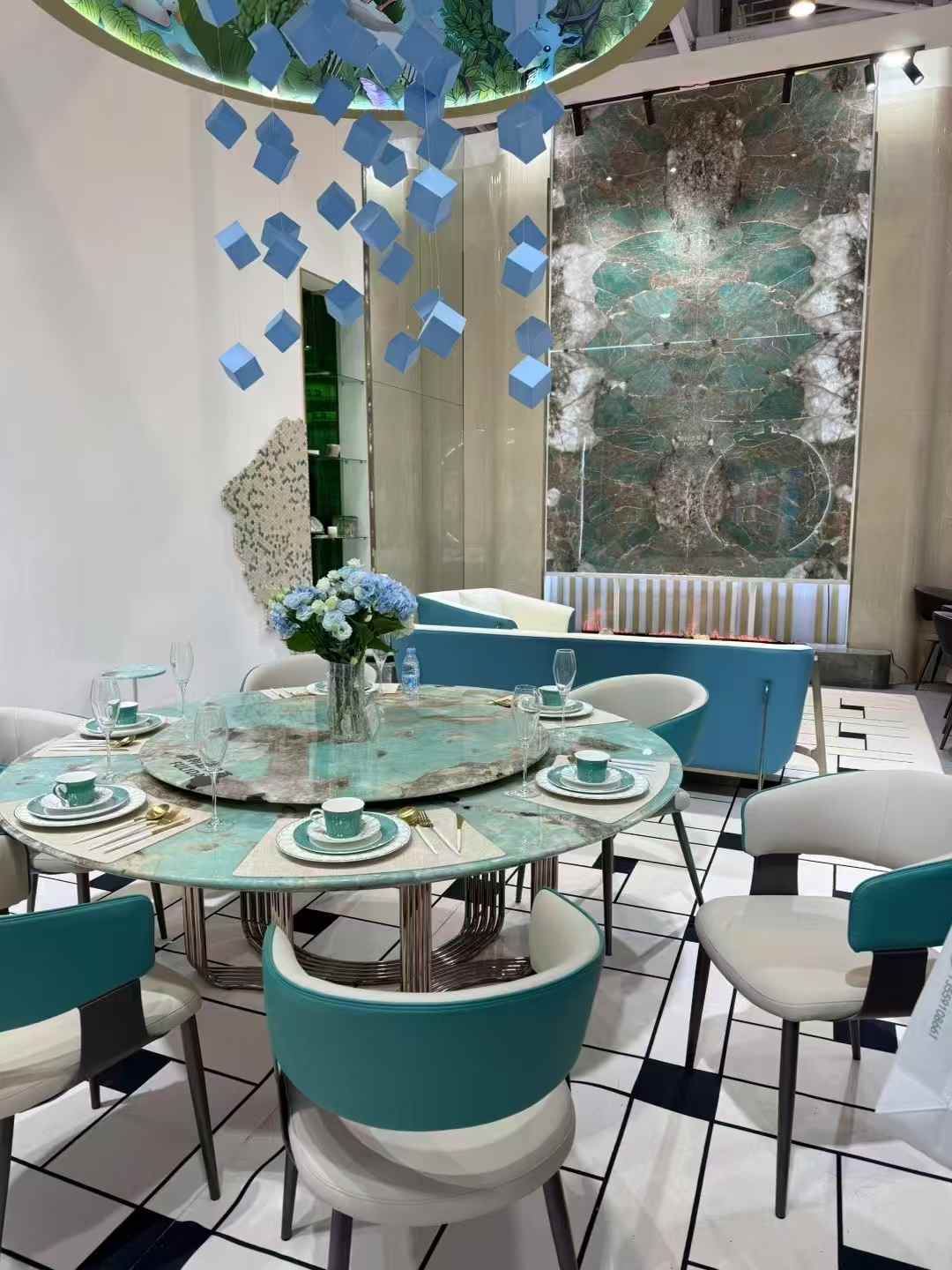 Amazonite Green Granite Firepalce Wall And Dinning Table