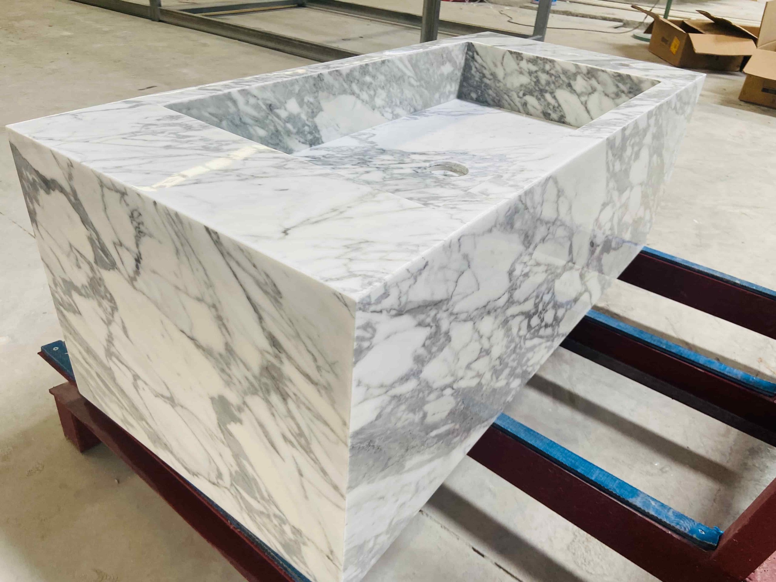Arabescato White Marble Floated Vanity Sink