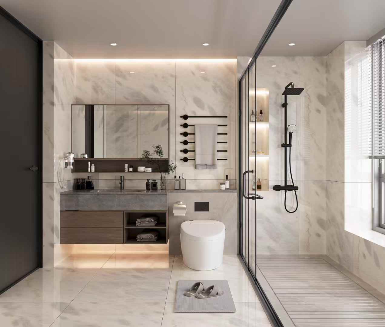 Bianco Alaska White Marble shower wall and floorings