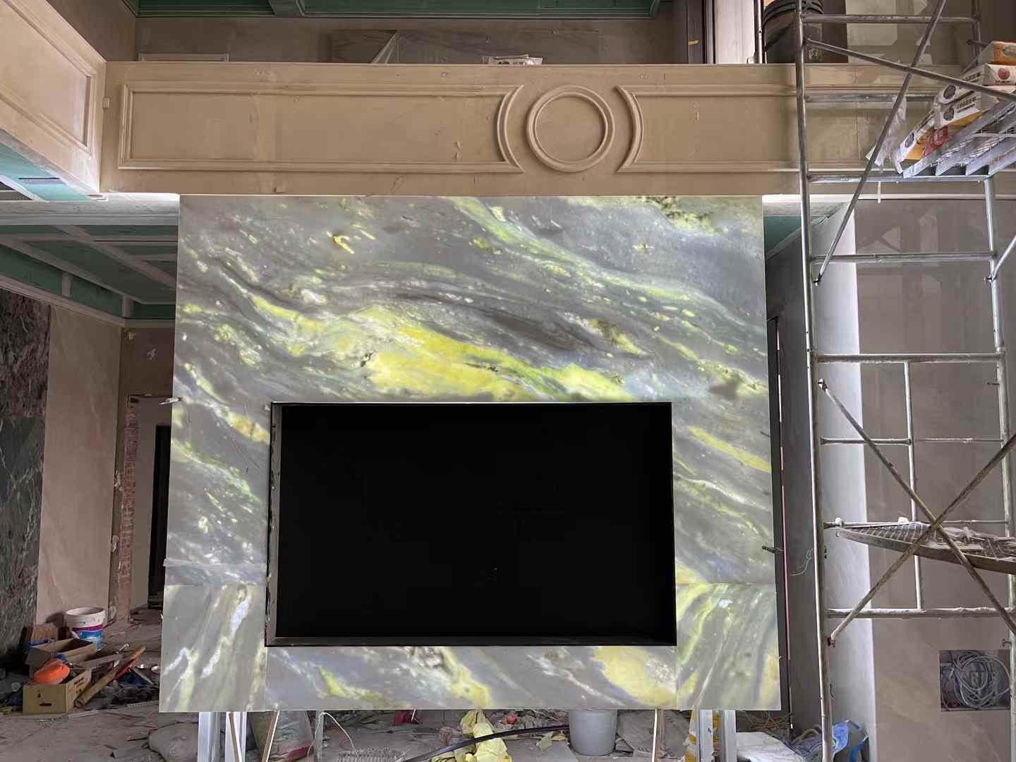 Blue Cristallo Marble TV Wall Project