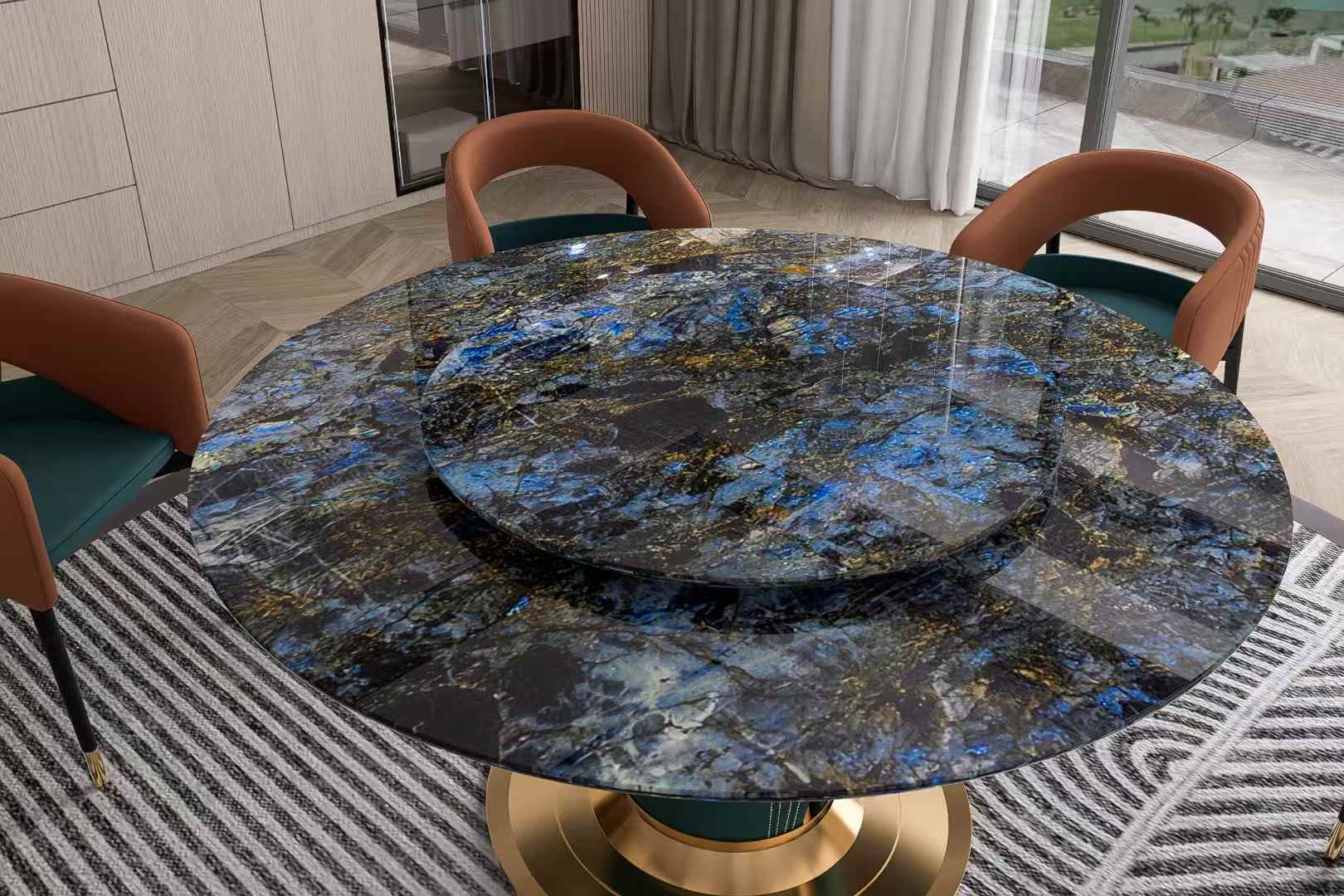 Blue Labradorite Granite 10 Persons Round Dining Table