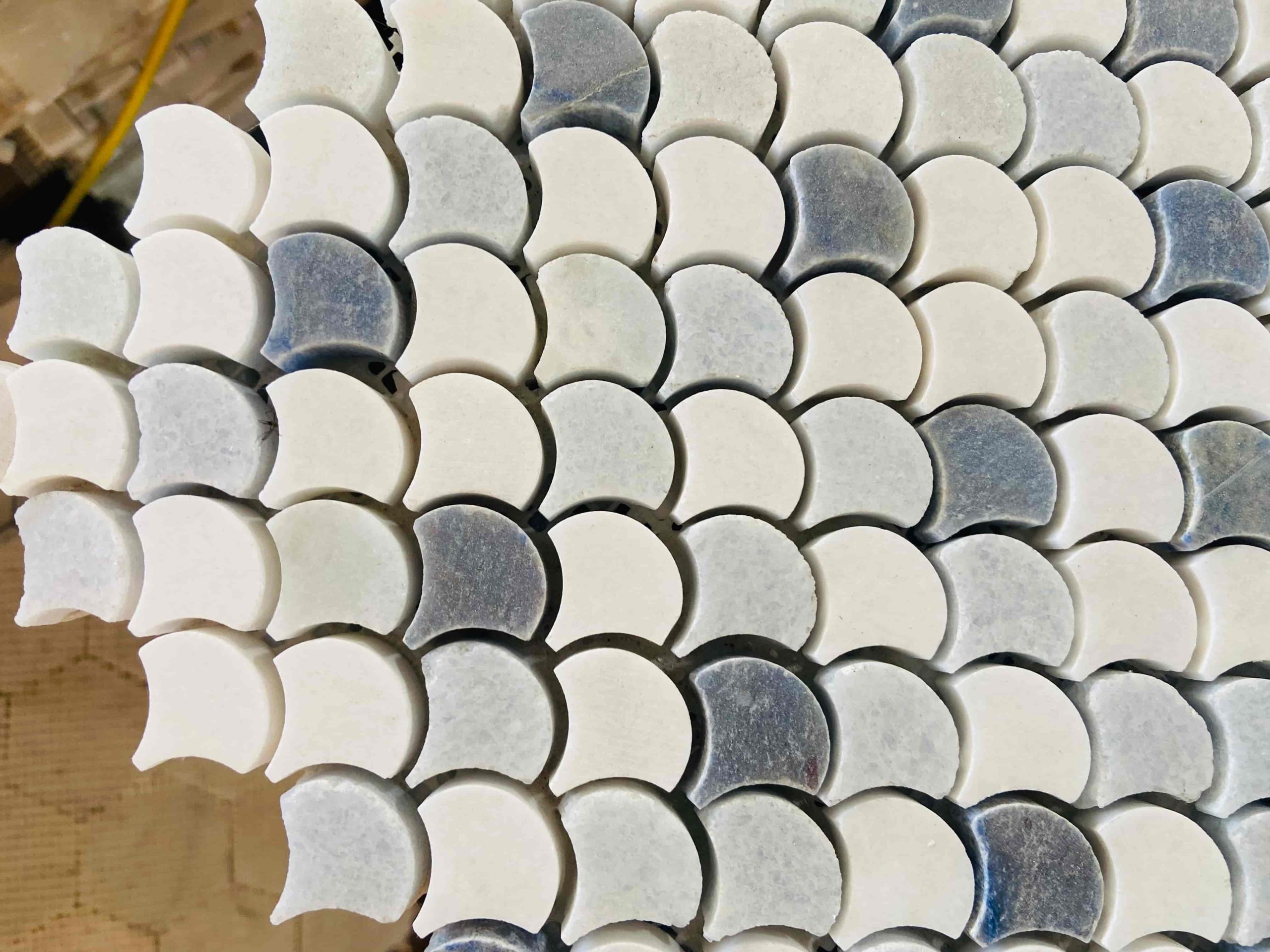 Blue and thassos marble mosaic fish pattern mosaic