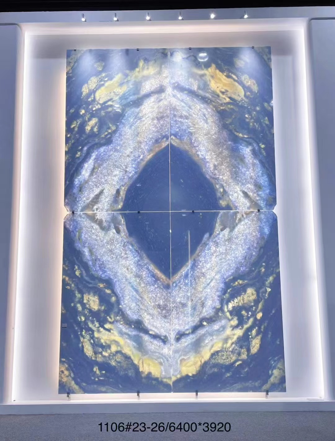 Calcite Azul Quartzite diamond bookmtached walls