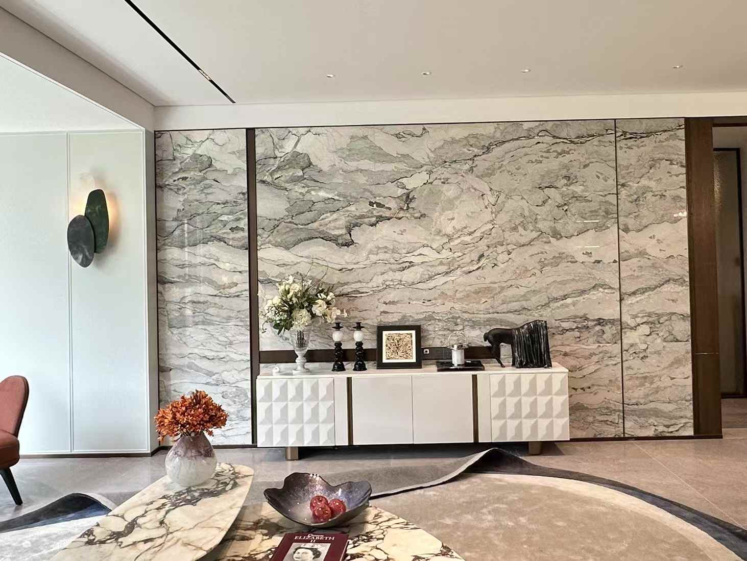 Camus White Marble TV wall living room