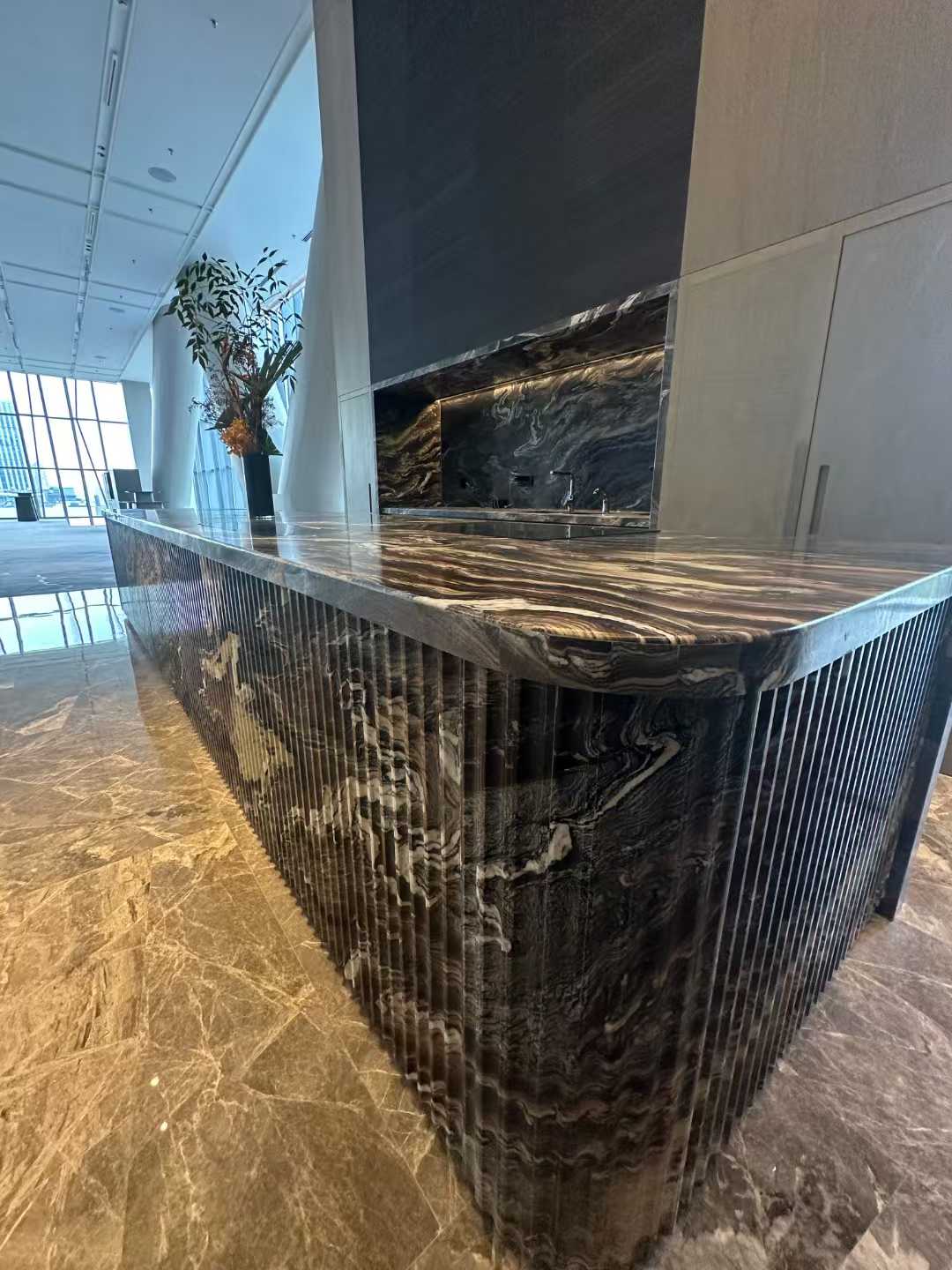 Cipollion Ondulato Quartzite mitered edge reception tops