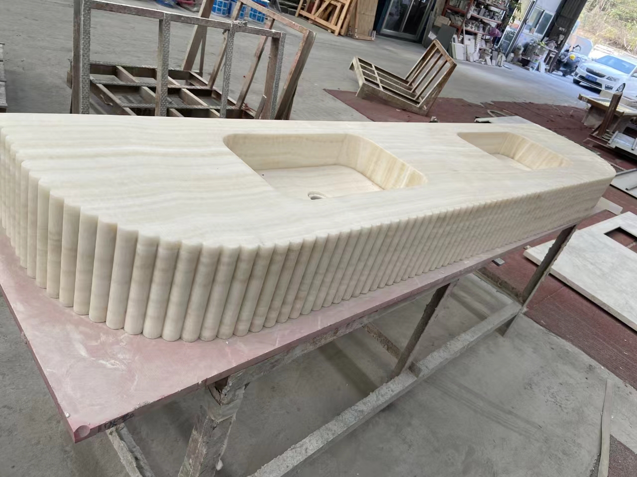 White Marble Vanity Double Sinks