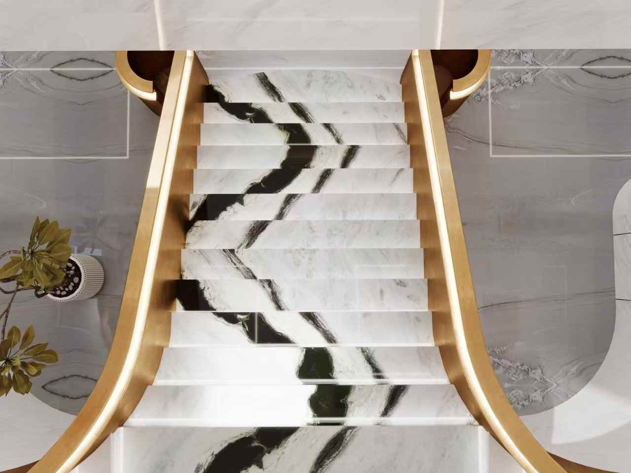 Panda White Quartzite stairs