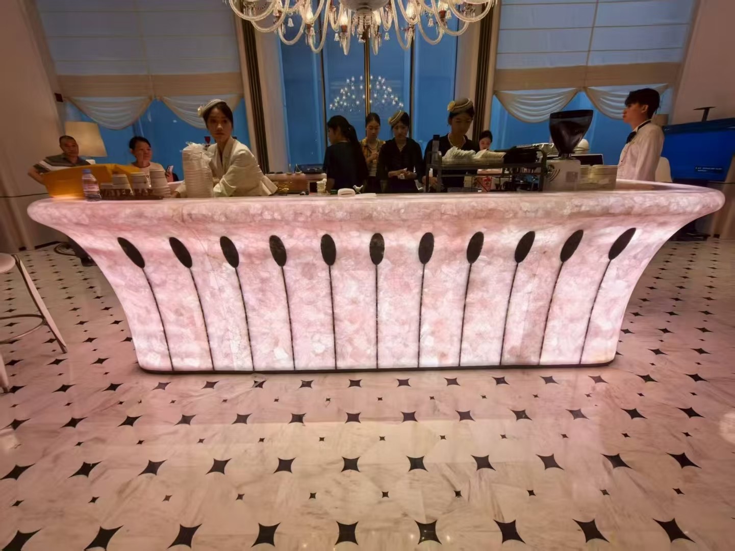 Backlit Pink Crystal Agate Bar Tops