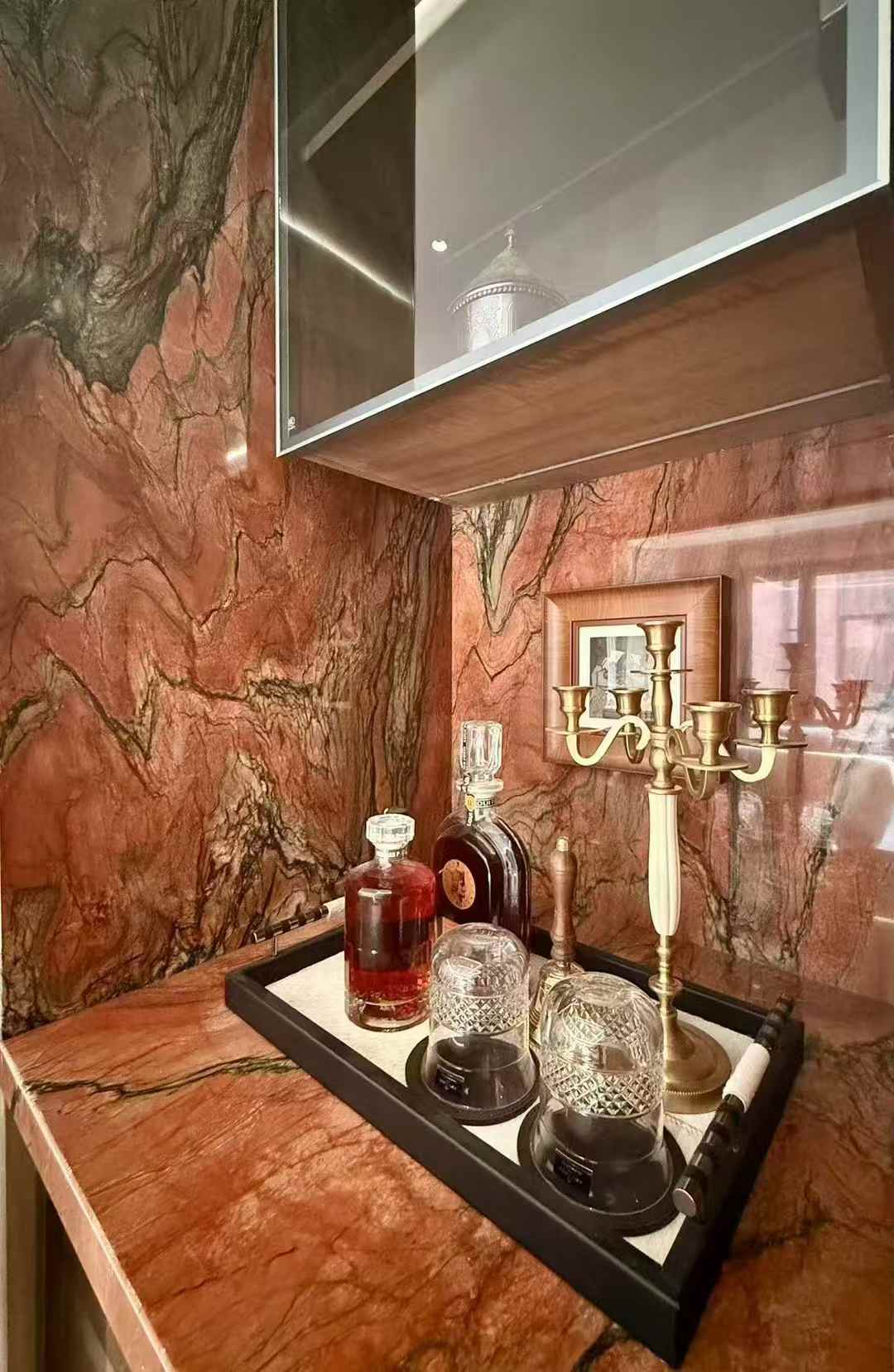 Red fusion quartzite bar top niches