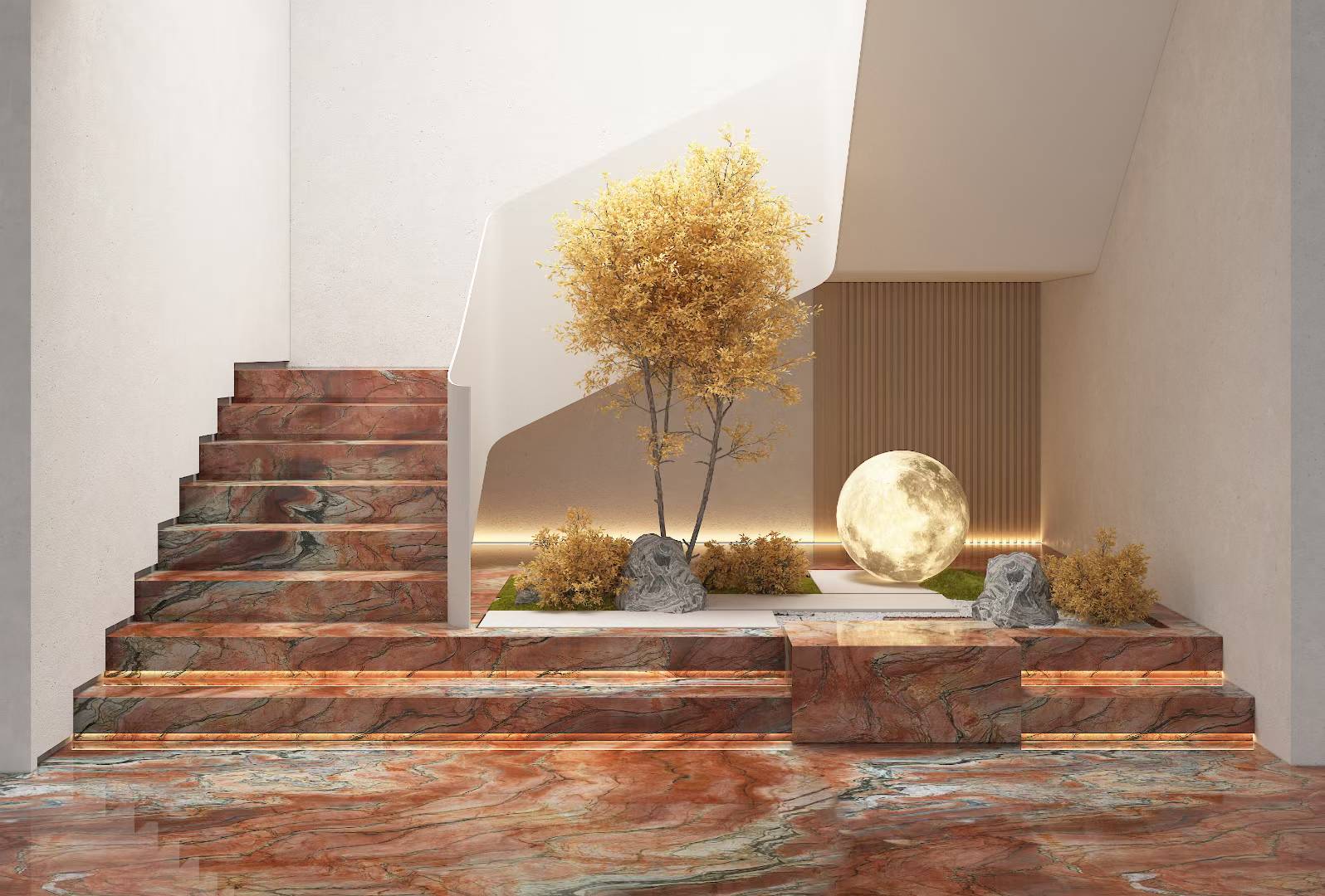 Red fusion quartzite stairs