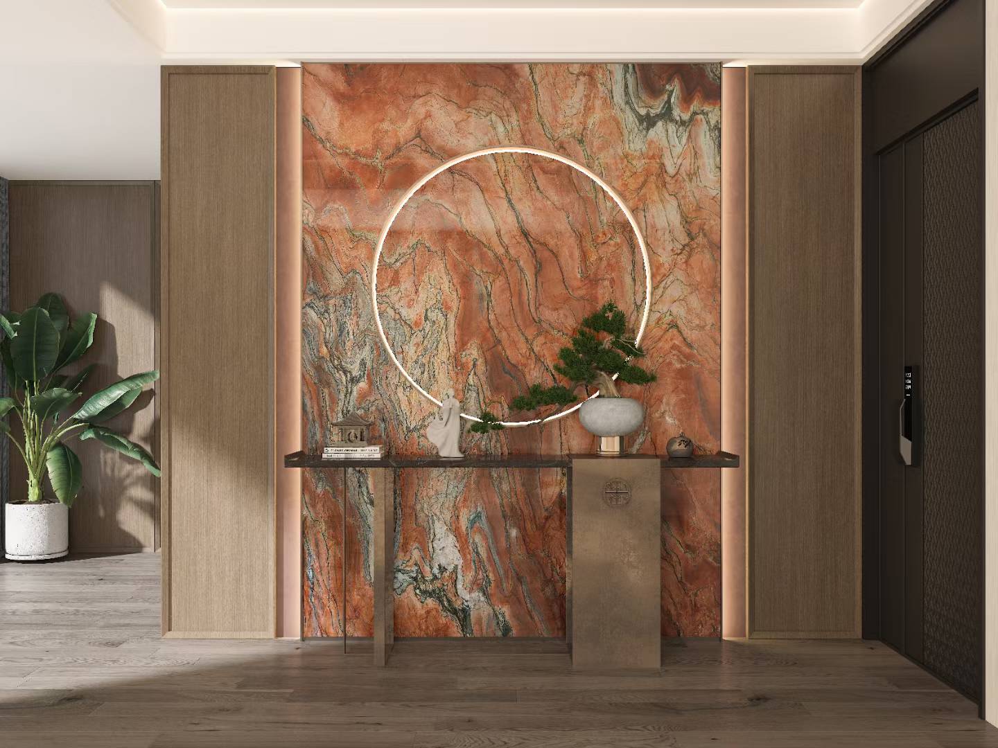 Red fusion quartzite wall living room