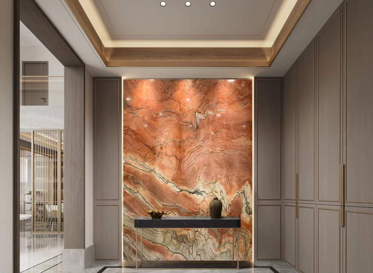 Red fusion quartzite walls living room