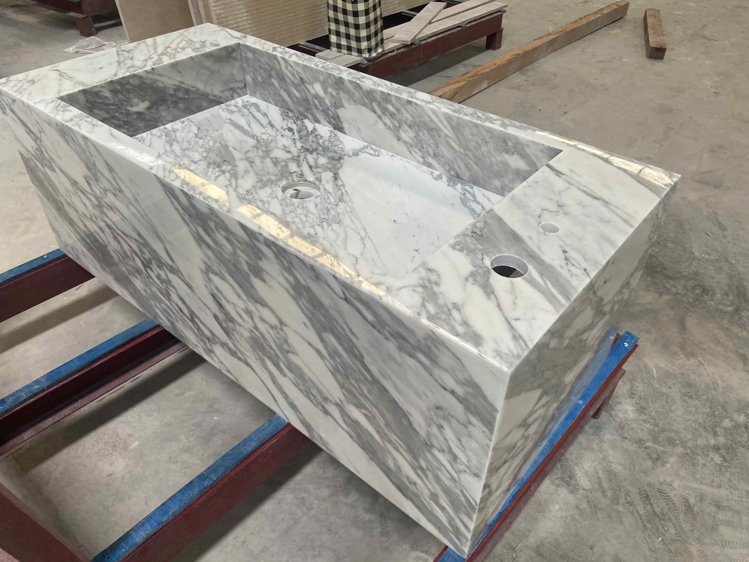 Arabescato White Marble Floated Vanity Sink