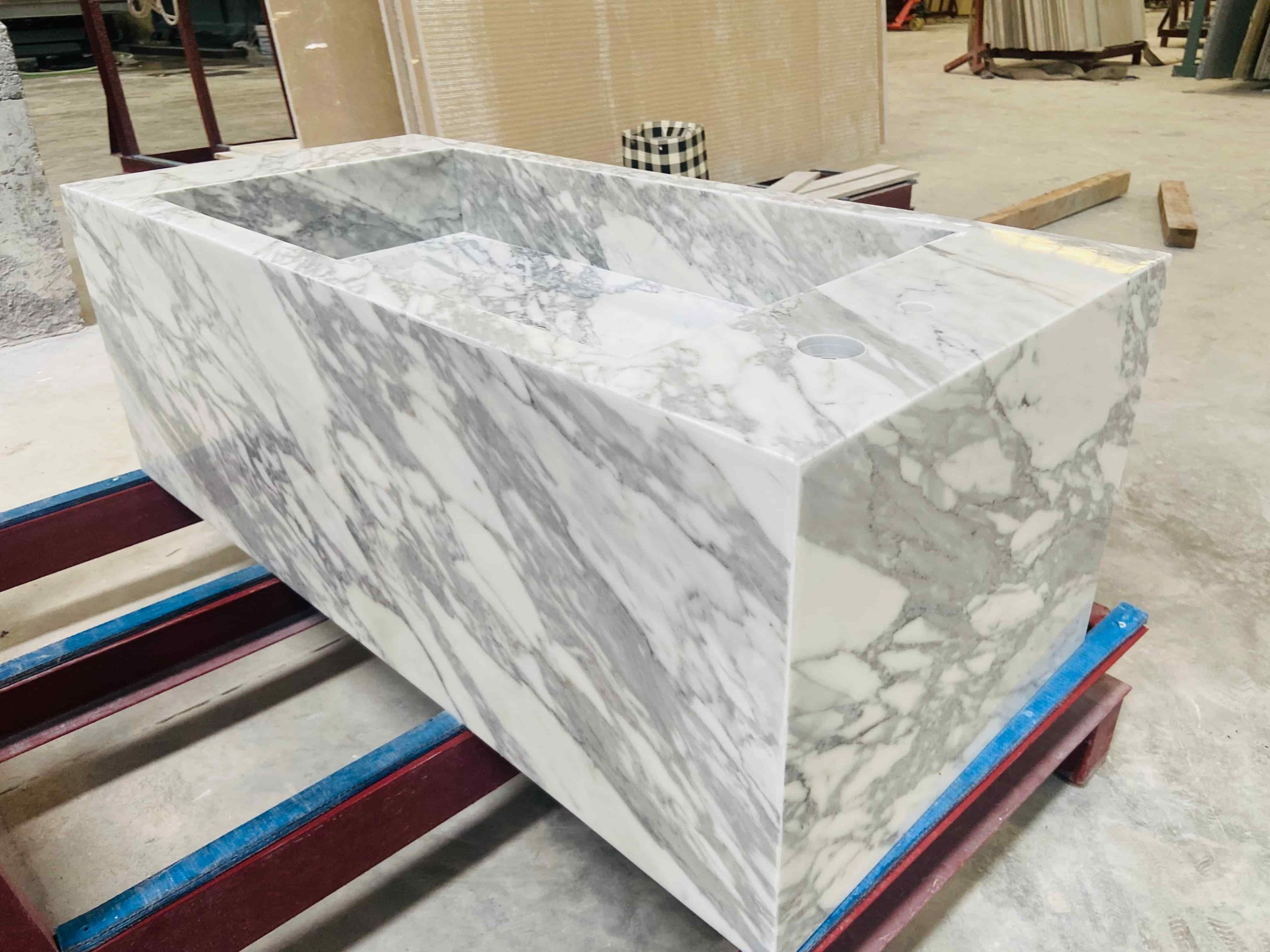 Arabescato White Marble Floated Vanity Sink