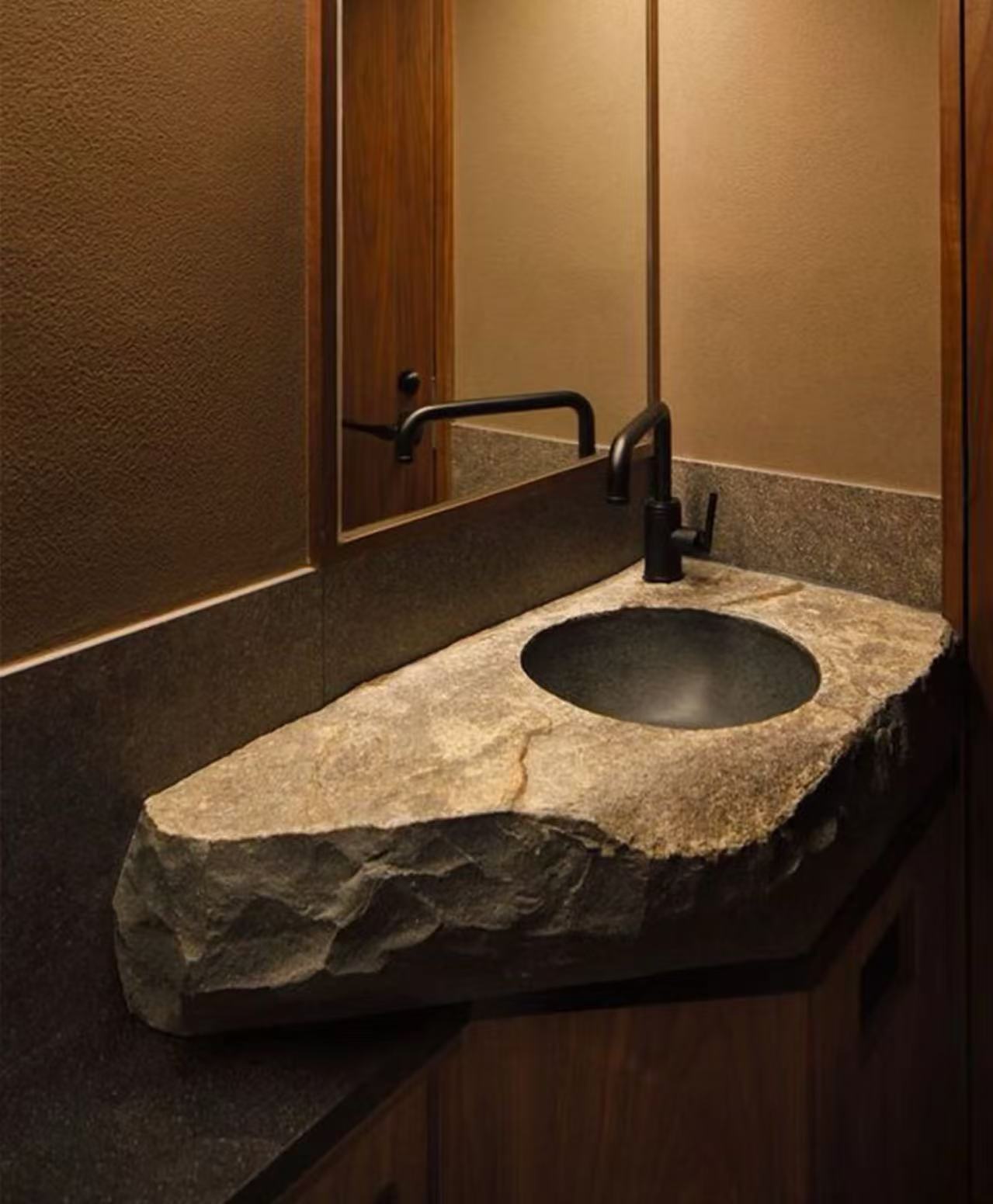 Organic Edge: Irregular Limestone Sink with Rock Finish