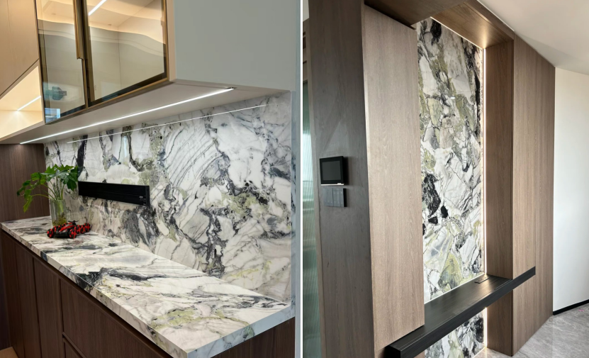 White Beauty Marble Bar Top and Accent Wall