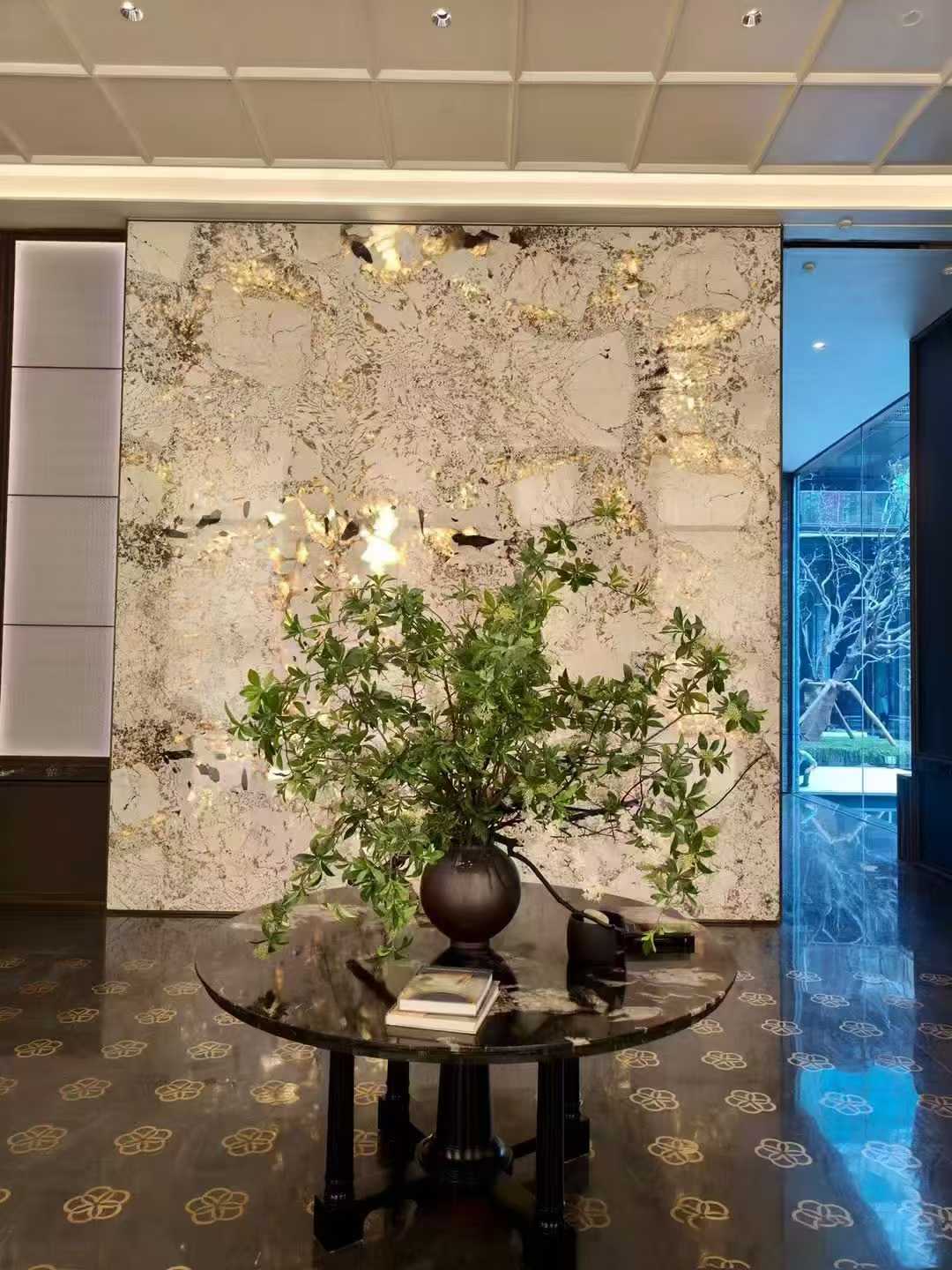 alpine white granite backlit walls