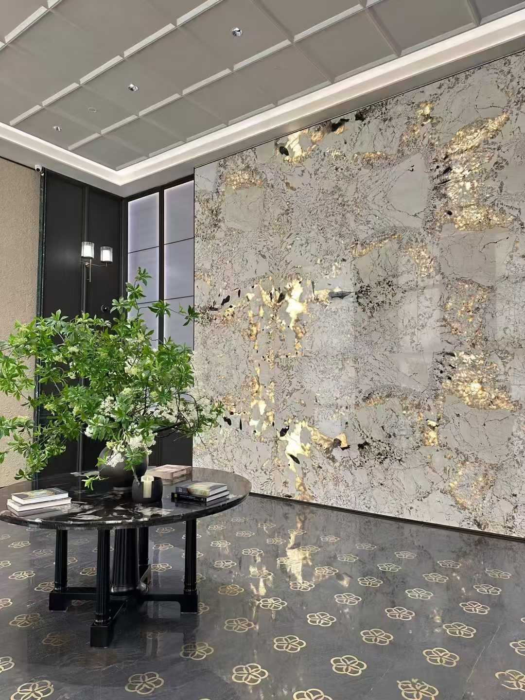 alpine white soul granite wall backlighting