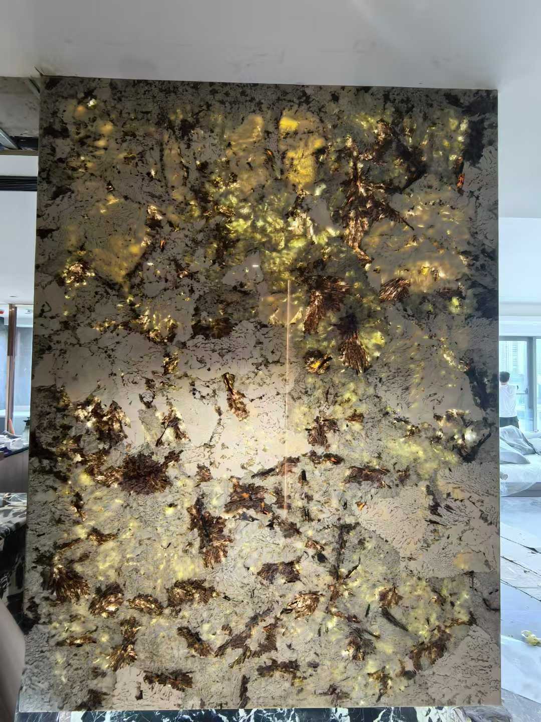 alpinus white granite slab baclit wall