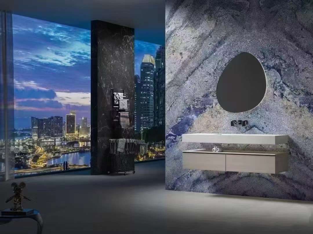 azul bahia granite wall