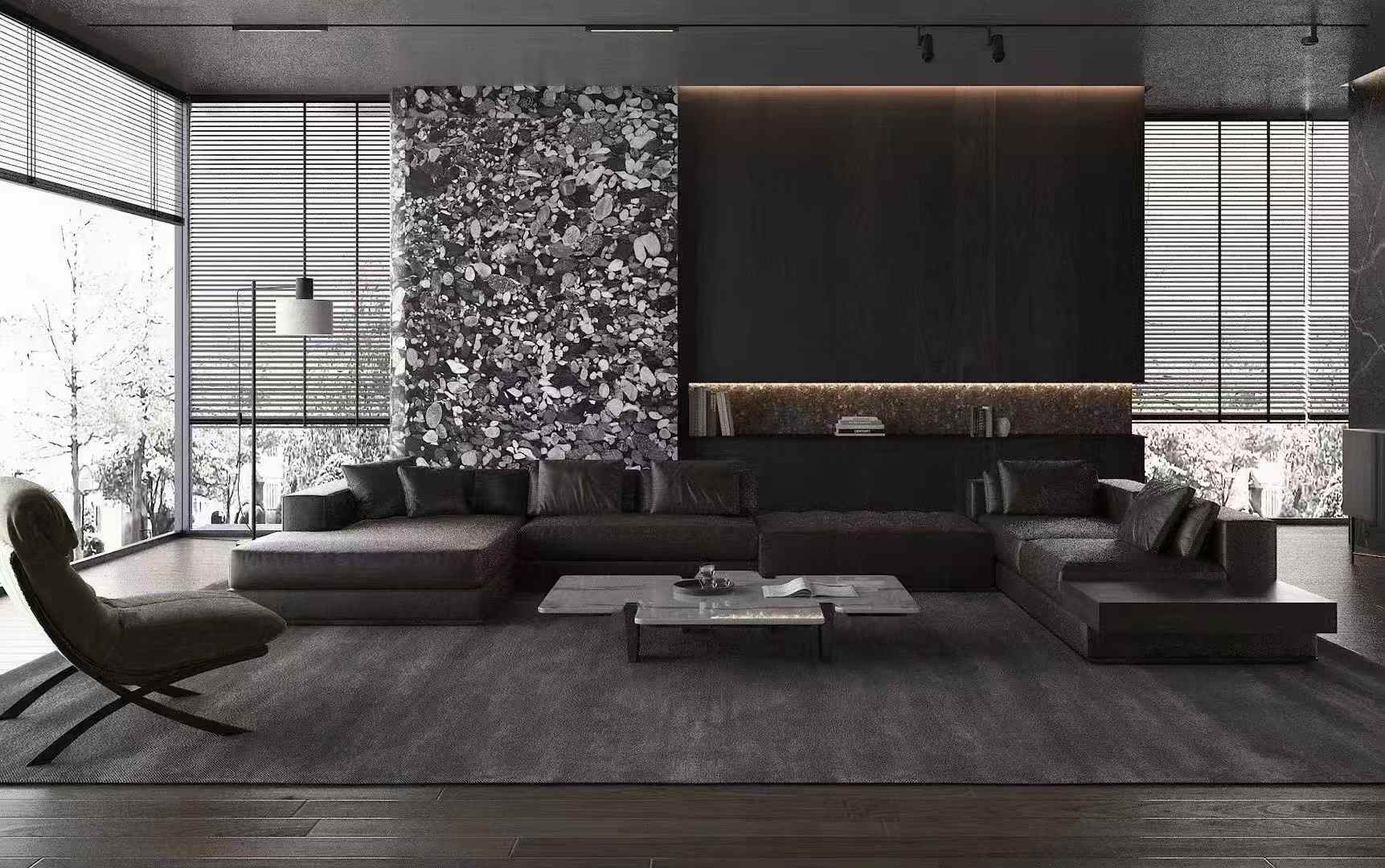 black marinace granite TV wall