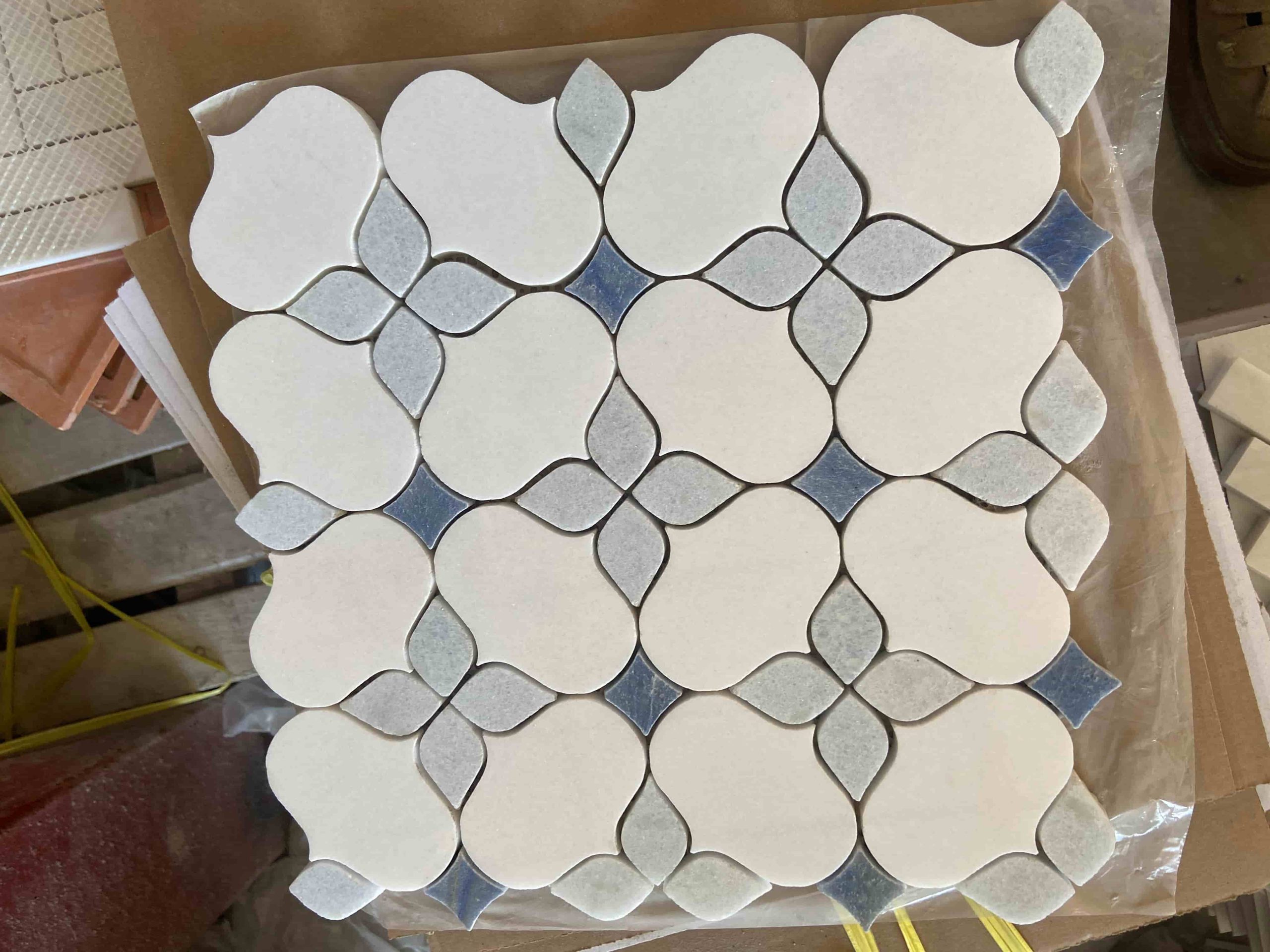 Blue and White Marble Waterjet Mosaic