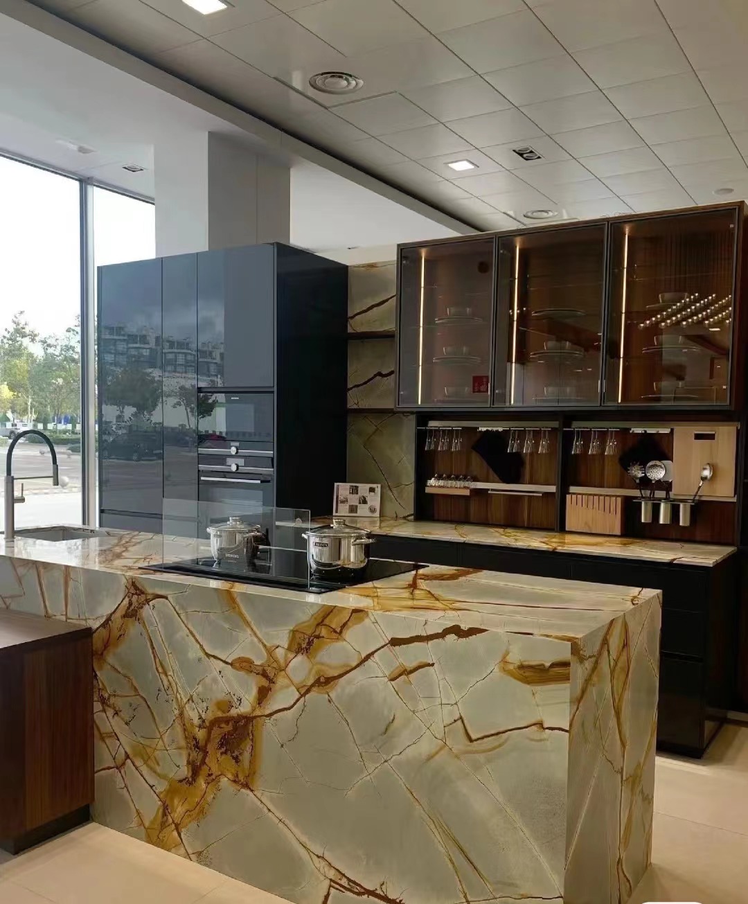 blue mare quartzite island kitchen