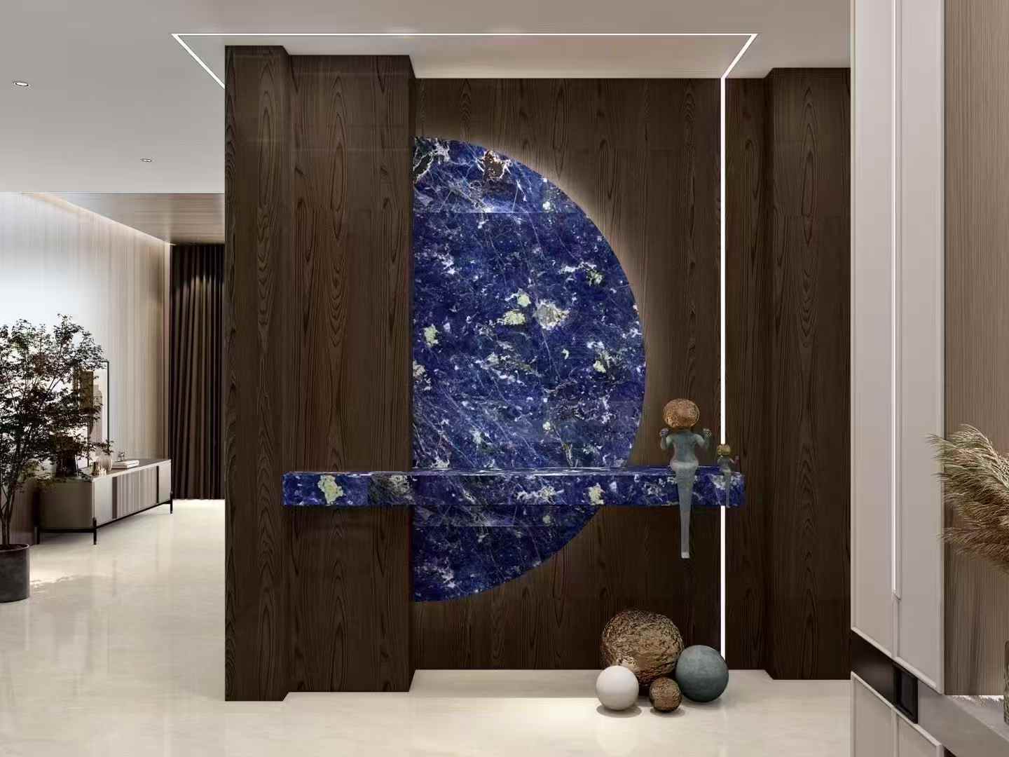 bolivia blue granite​ accent wall living room