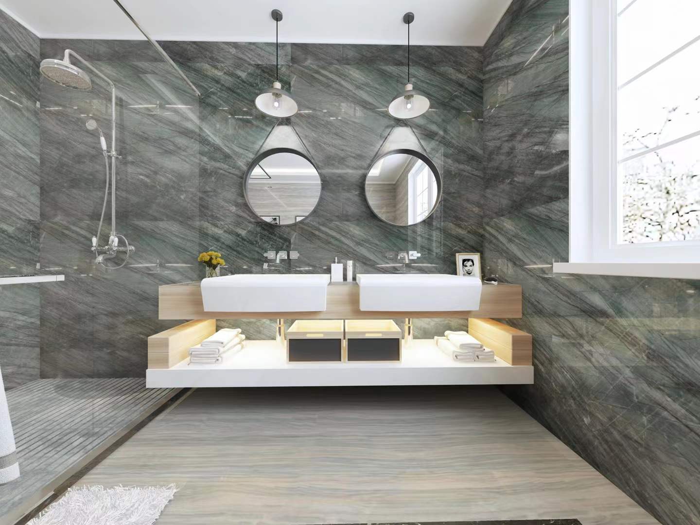 botanic green quartzite bathroom wall and flooring tiles