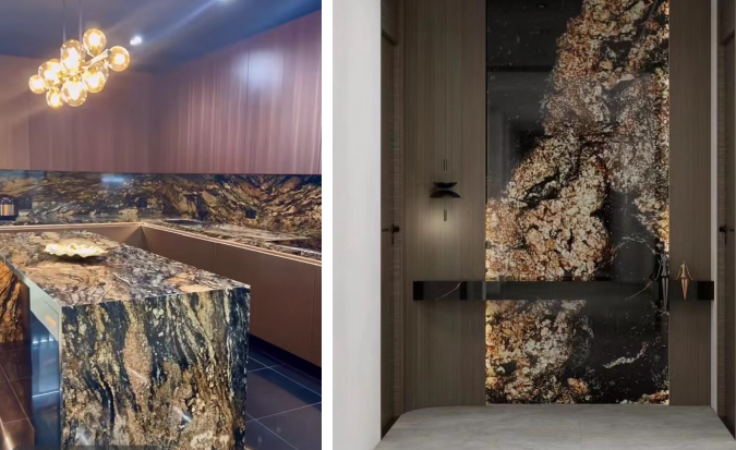 Gold Magma Granite countertops and wall decor 