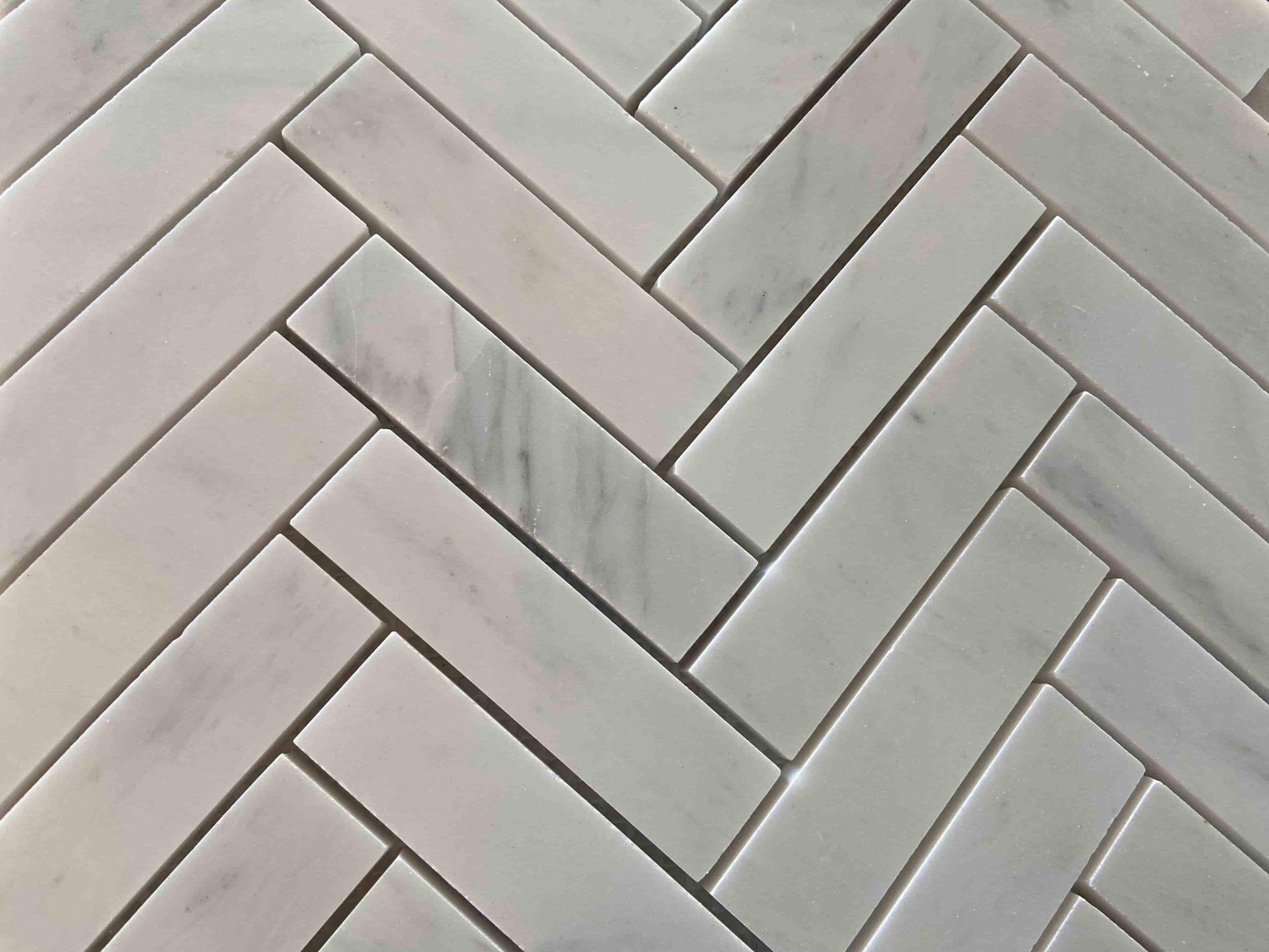 White Carrara Herringbone Mosaic Tiles