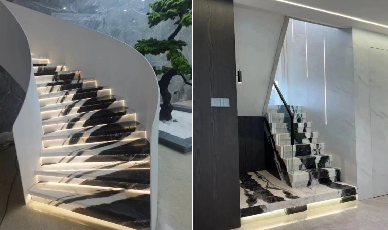 Panda White Marble Stairs In Lighting Design 