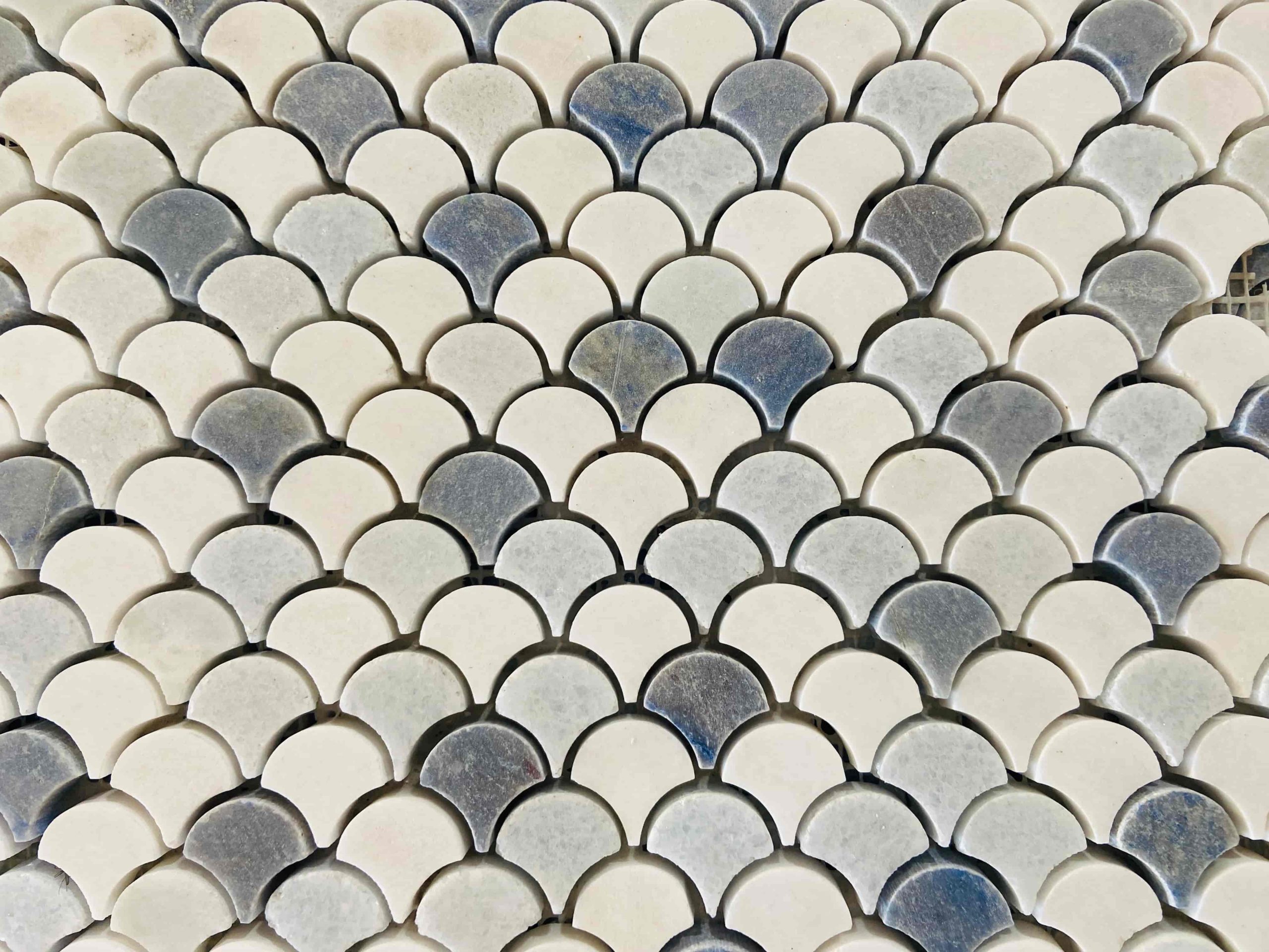 Azul Macaubas Thassos Marble Fish Scale Mosaic