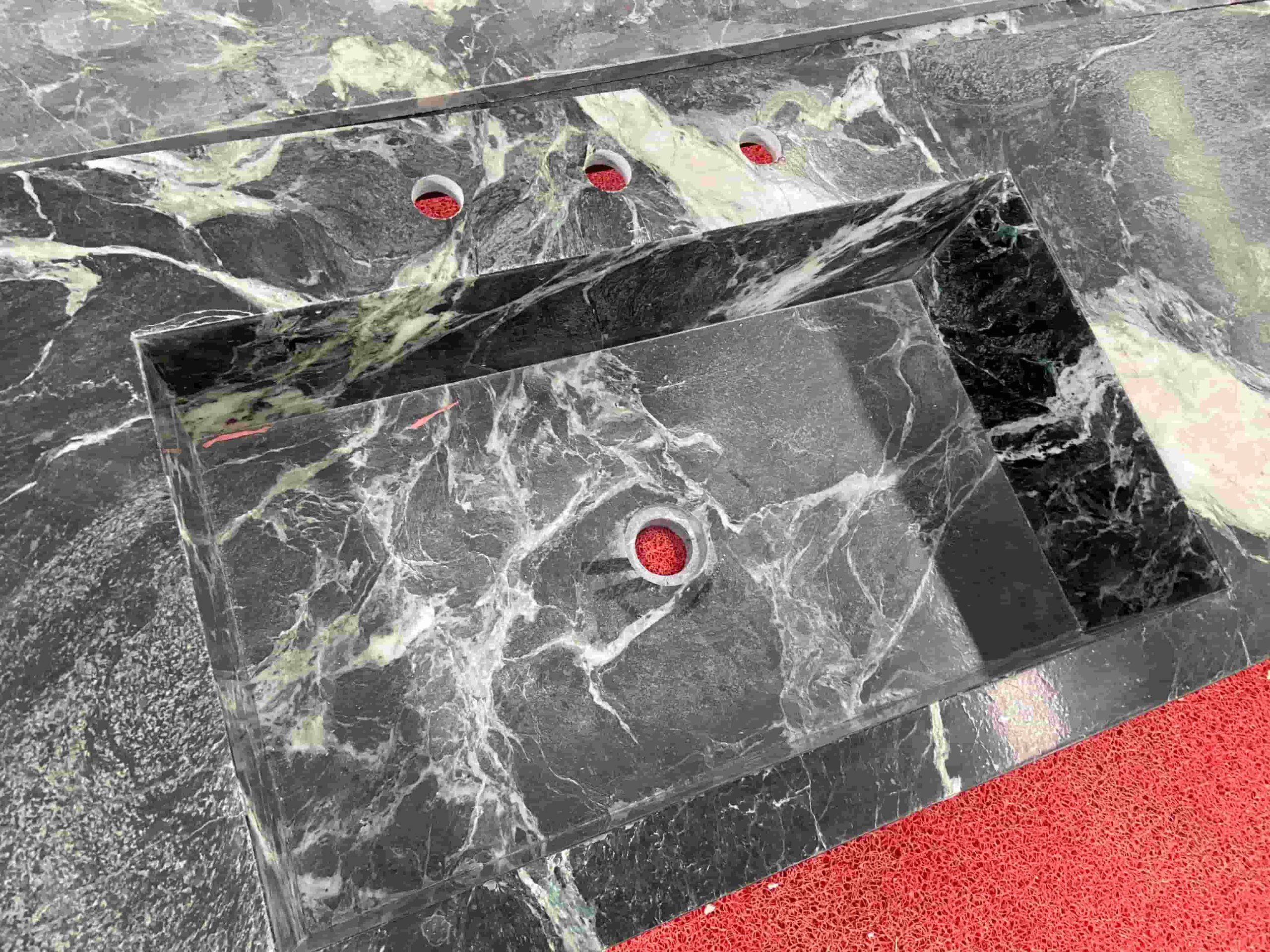 Alpi Verde Marble Vanity Top Integrated With Marble Sinks