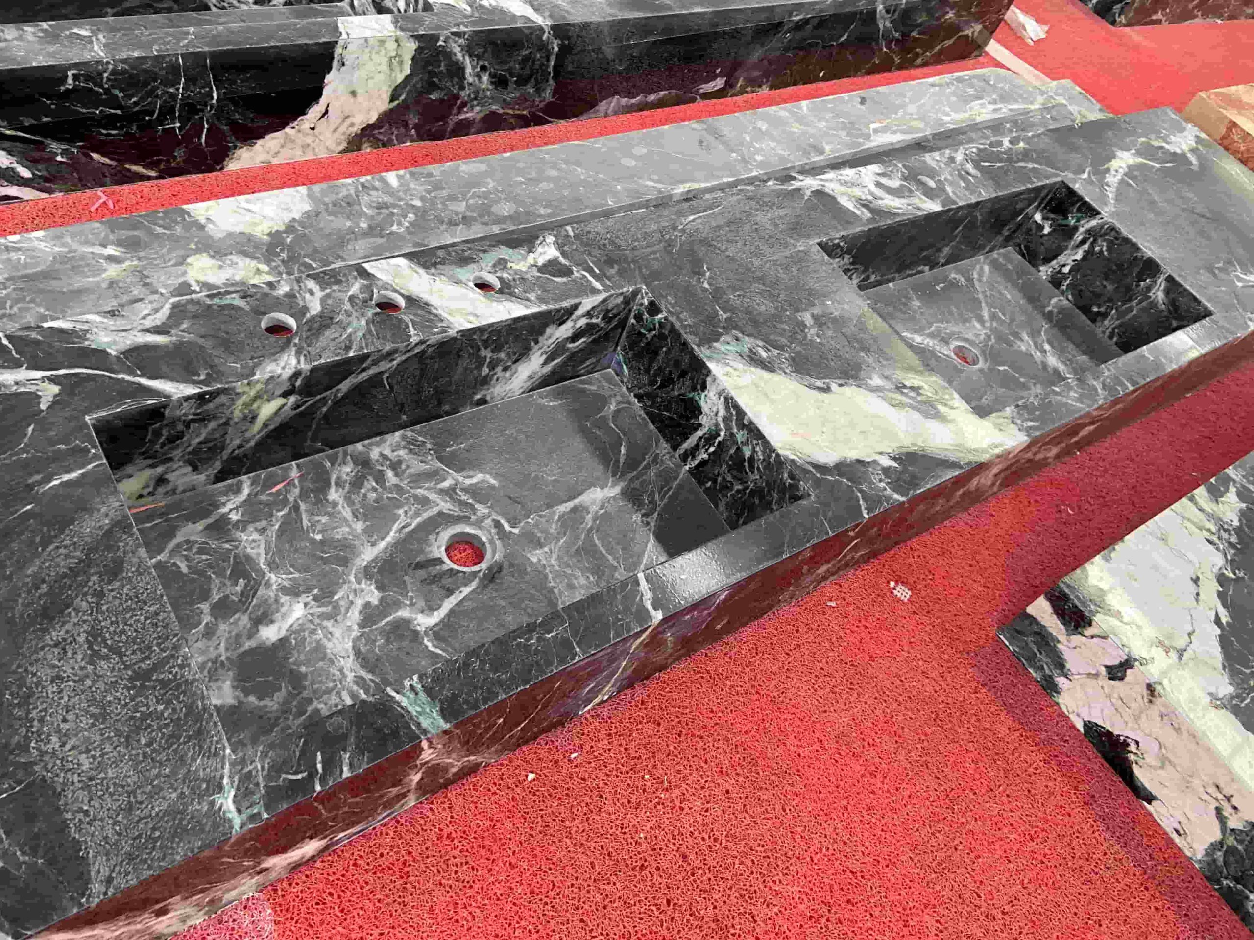 Alpi Verde Marble Vanity Top Integrated With Marble Sinks