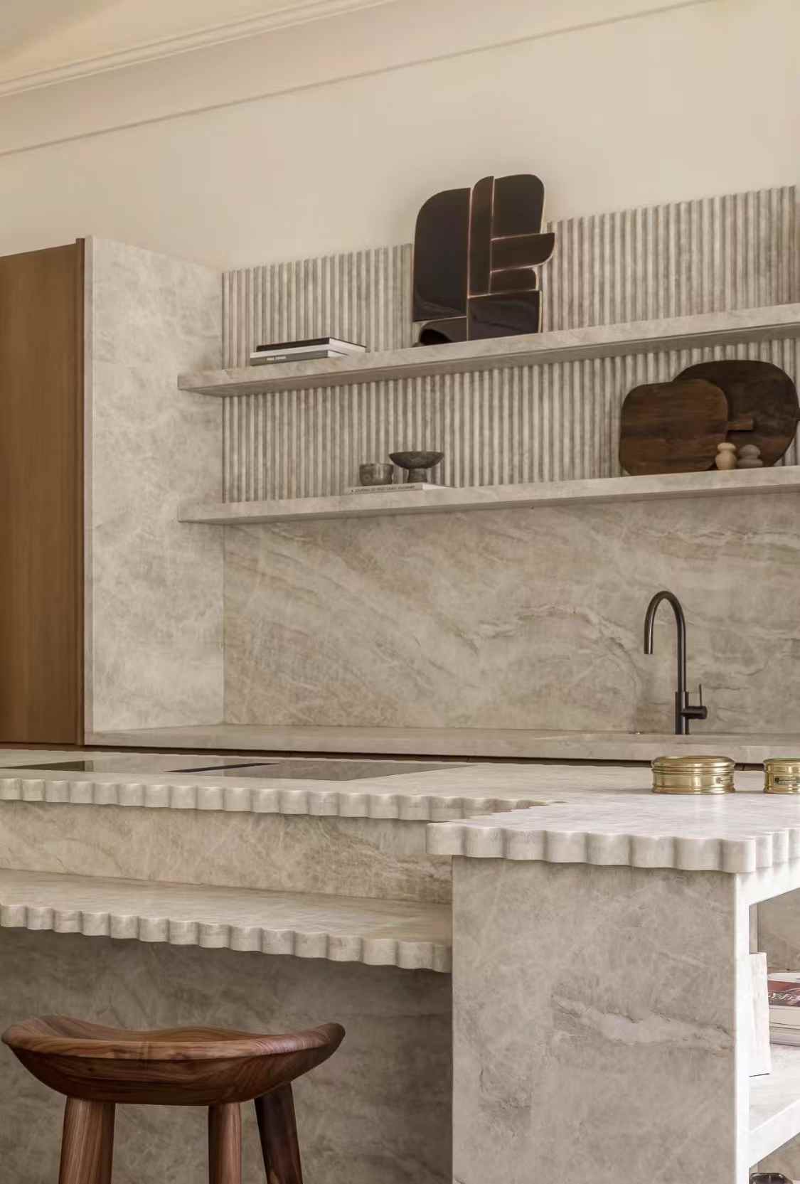 honed taj mahal quartzite kitchen