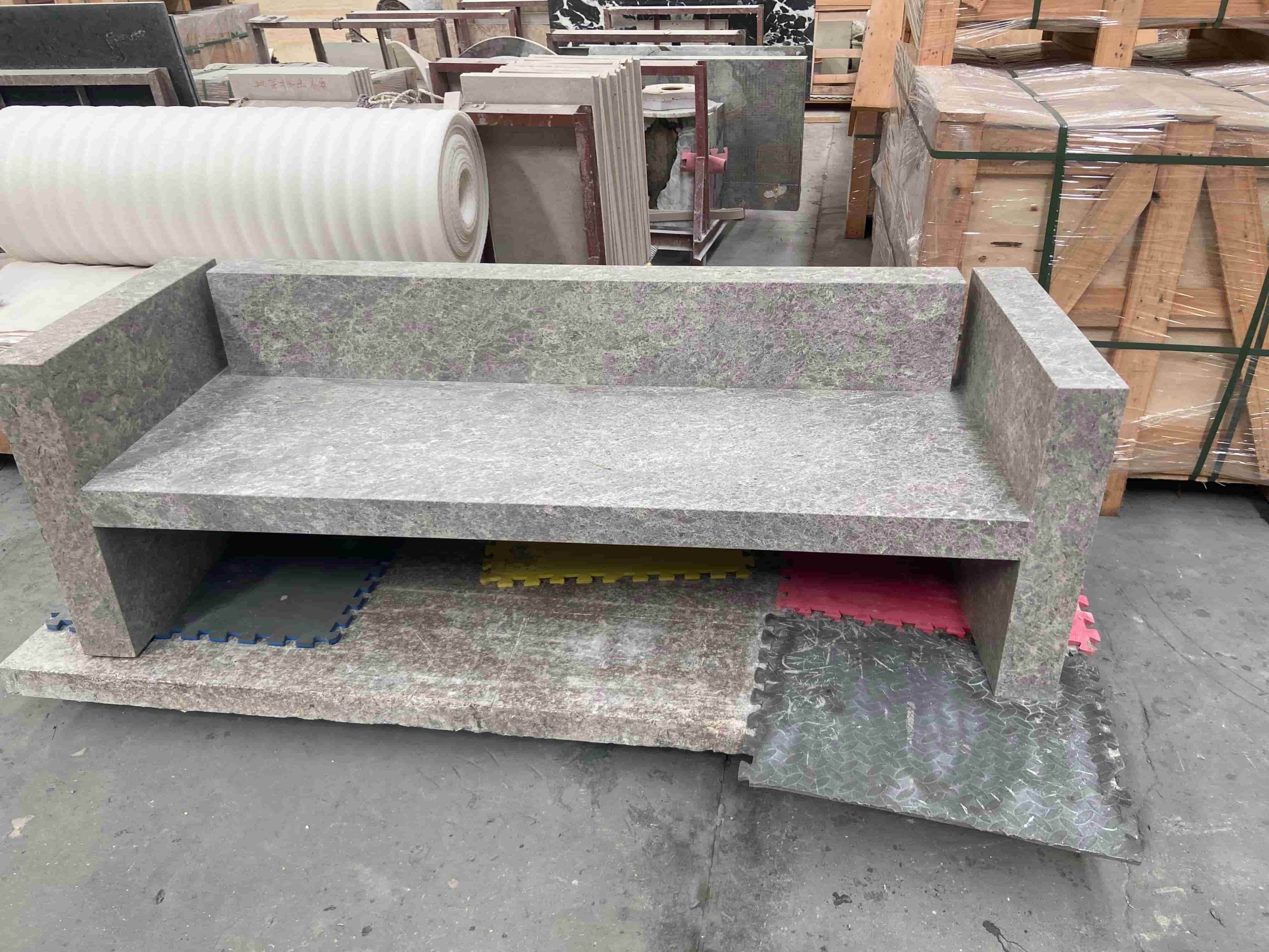 Leather Light Grey Limestone Bench