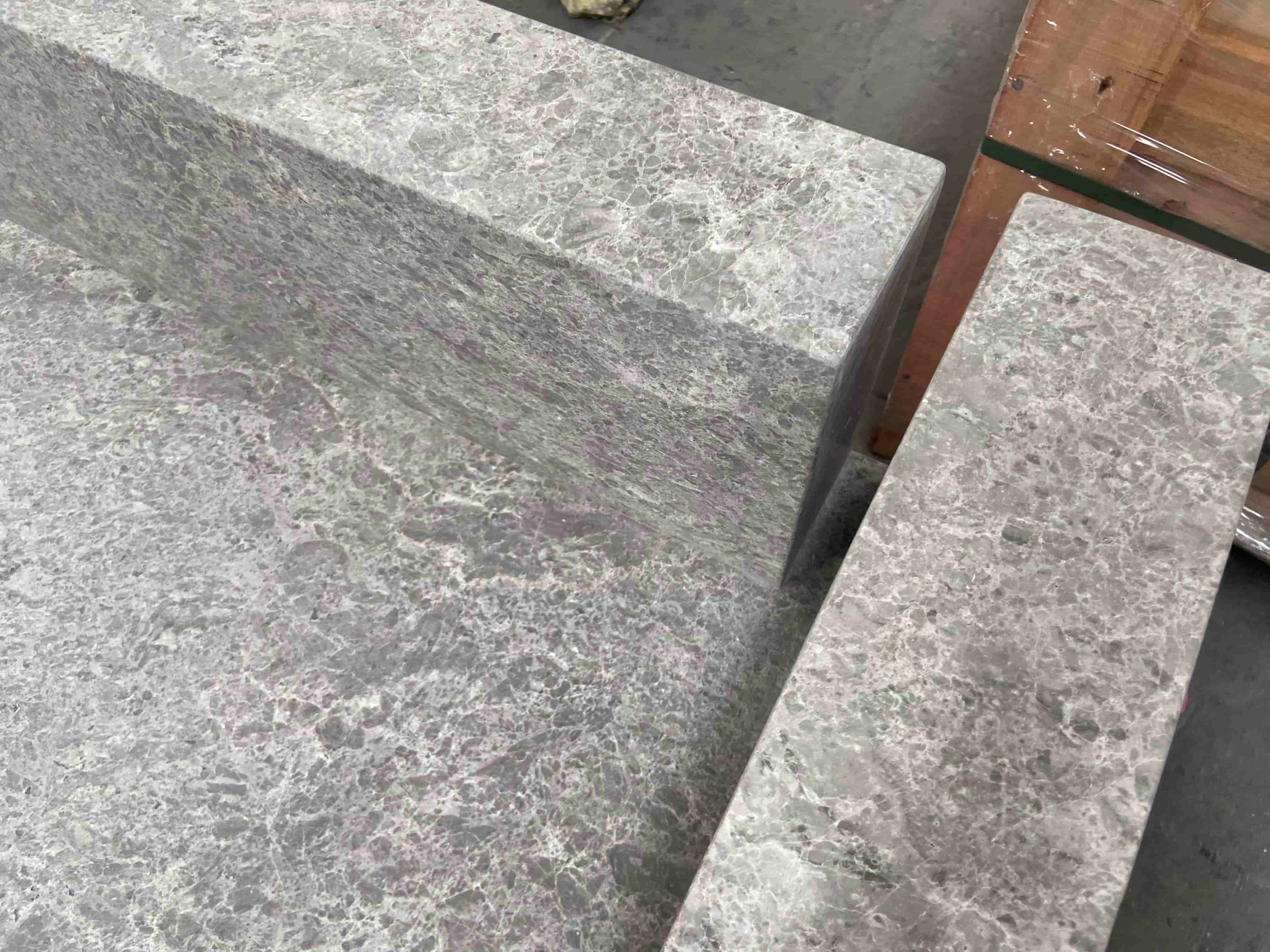 Leather Light Grey Limestone Bench