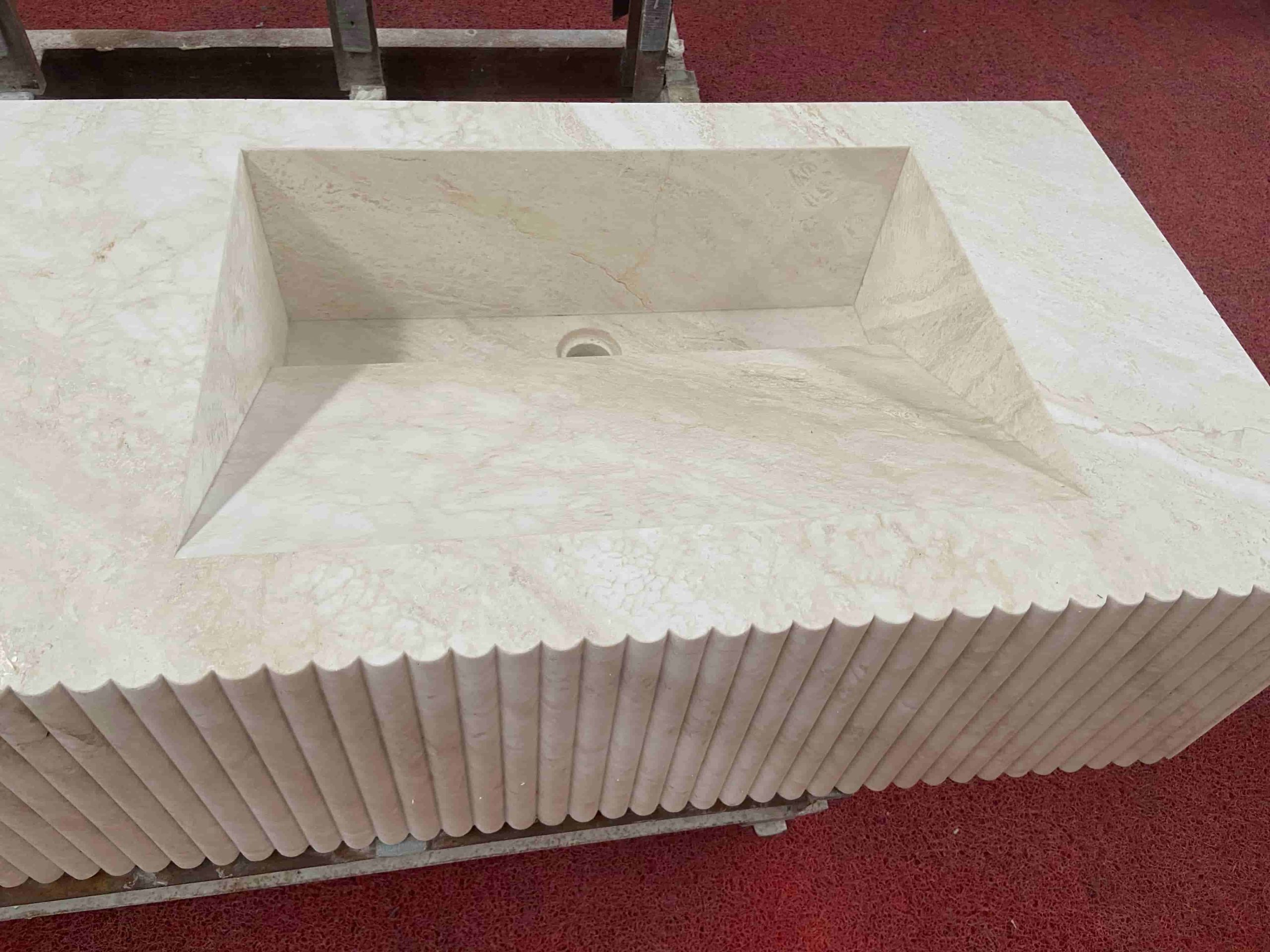 Floated Marble Vanity Sink with Fluted Apron
