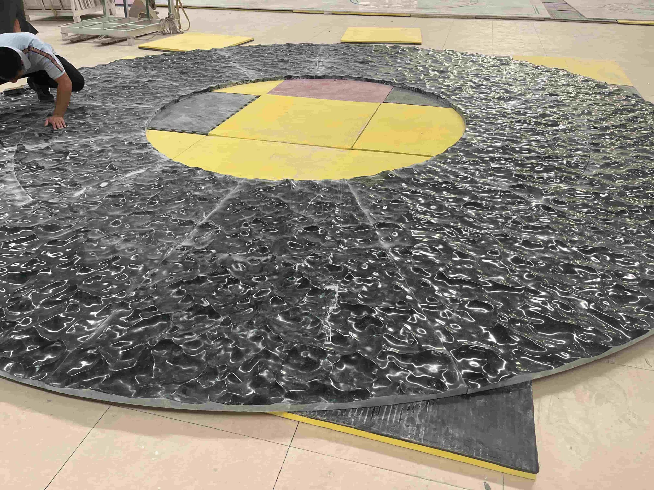 Dark Green Marble Engraved Waving Curved Tiles