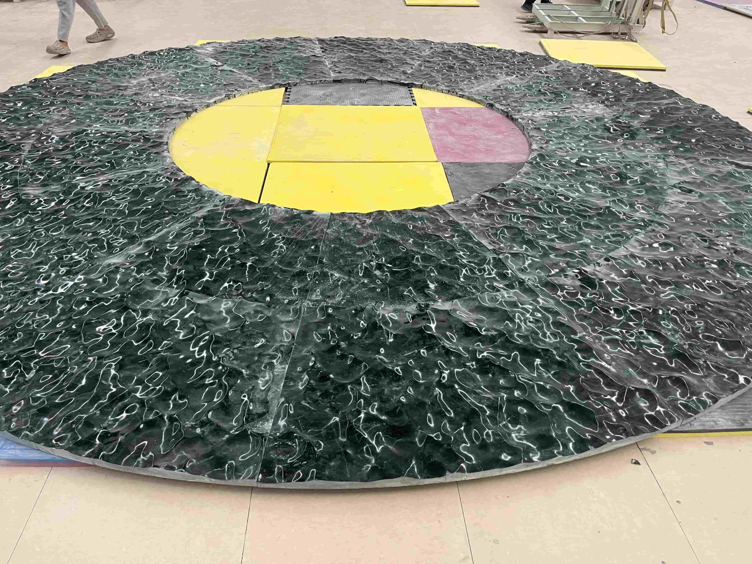 Dark Green Marble Engraved Waving Curved Tiles