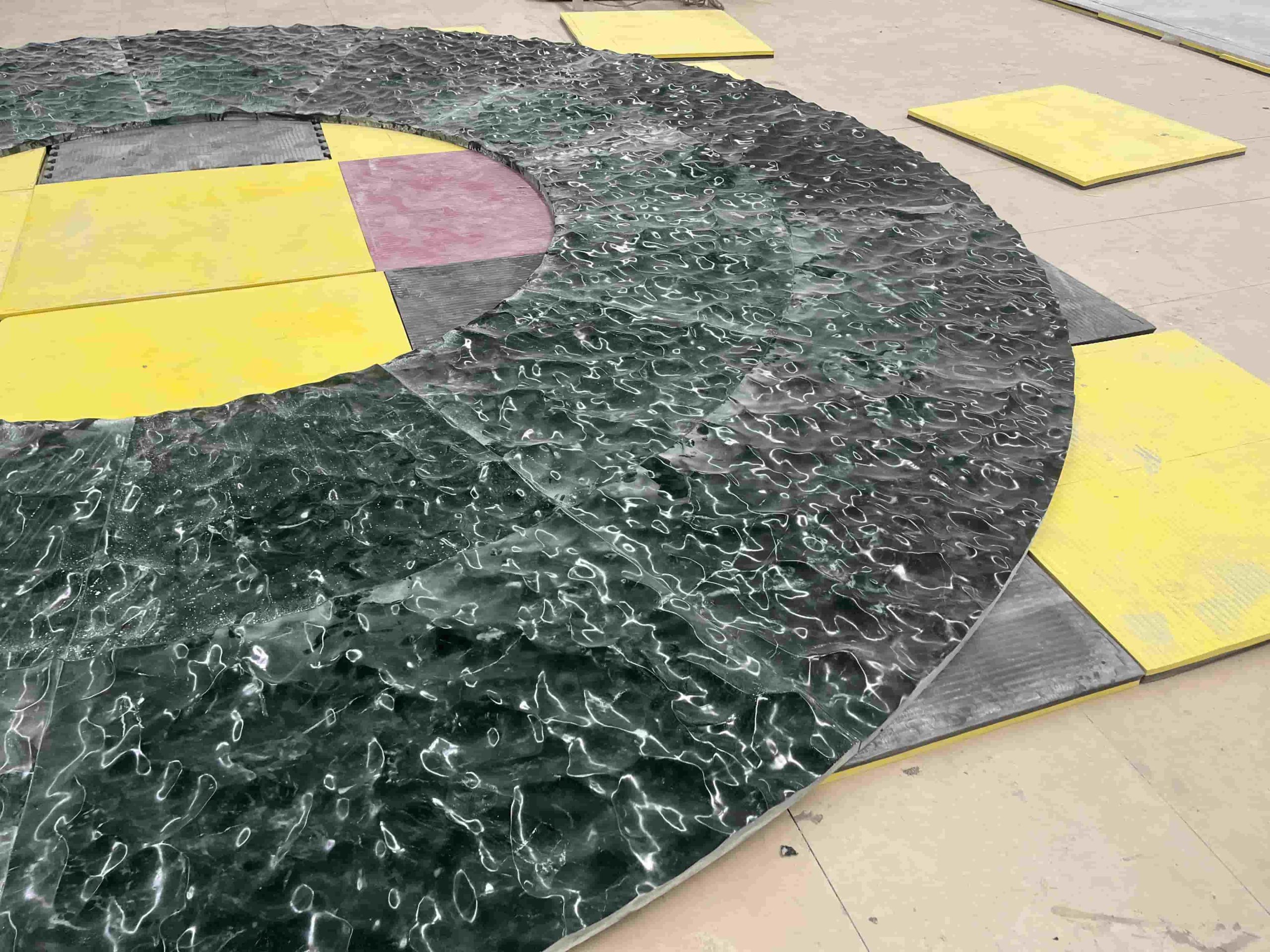 Dark Green Marble Engraved Waving Curved Tiles