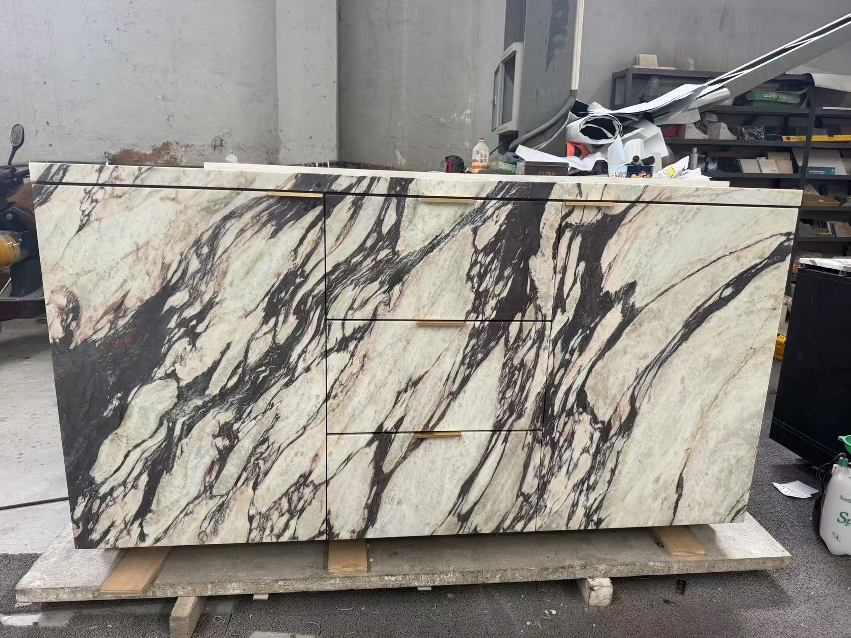 marble furniture with metal handle cabinets